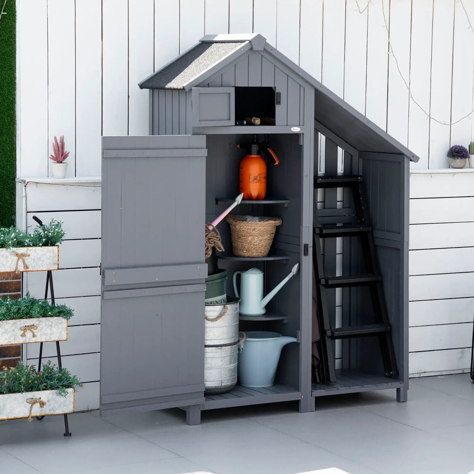 Garden Storage Shed 129x51.5x180cm Outdoor Tool Shed with 3 Shelves & Tilt Roof - Home and Garden Furniture Shop - #rustic - furniture#