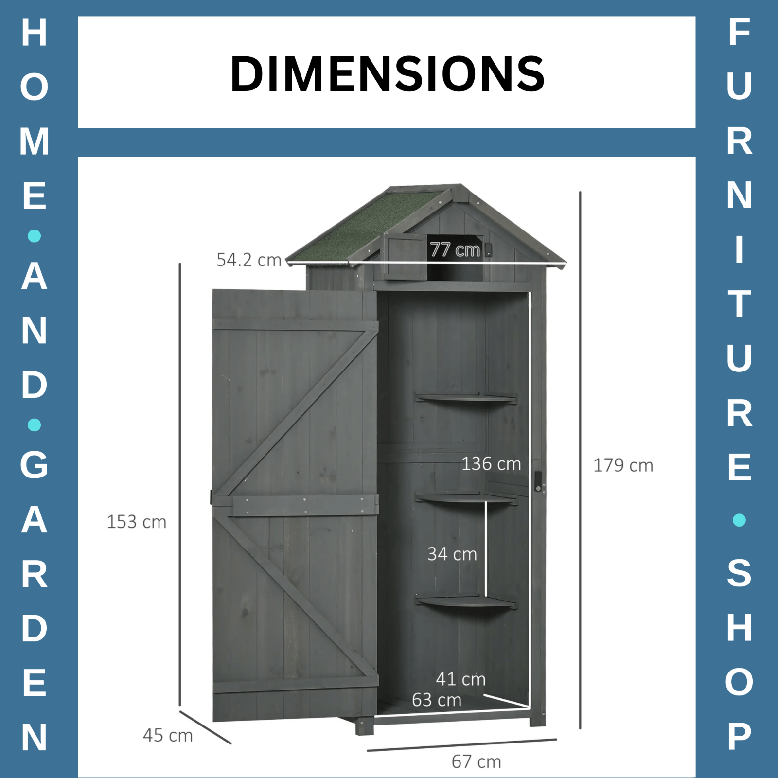 Garden Storage Shed 77x54x179cm Tool House w/ 3 Shelves and Asphalt Roof Outdoor - Home and Garden Furniture Shop - #rustic - furniture#