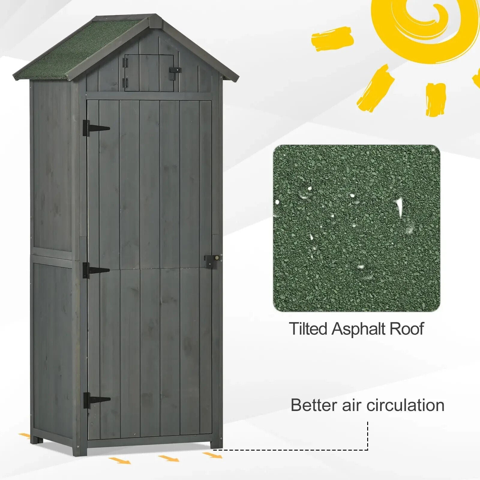 Garden Storage Shed 77x54x179cm Tool House w/ 3 Shelves and Asphalt Roof Outdoor - Home and Garden Furniture Shop - #rustic - furniture#