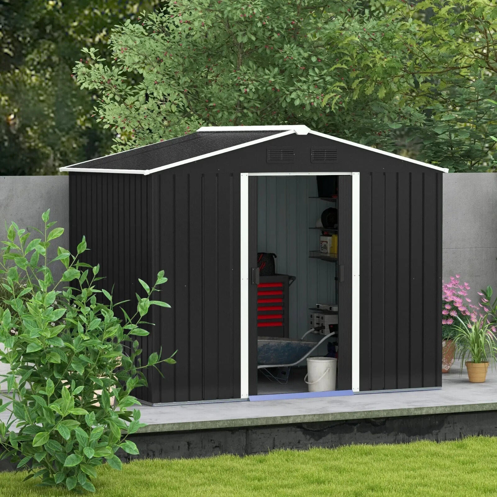 Garden Storage Shed Double Sliding Doors Outdoor Tool Shed Weatherproof Storage - Home and Garden Furniture Shop - #rustic - furniture#