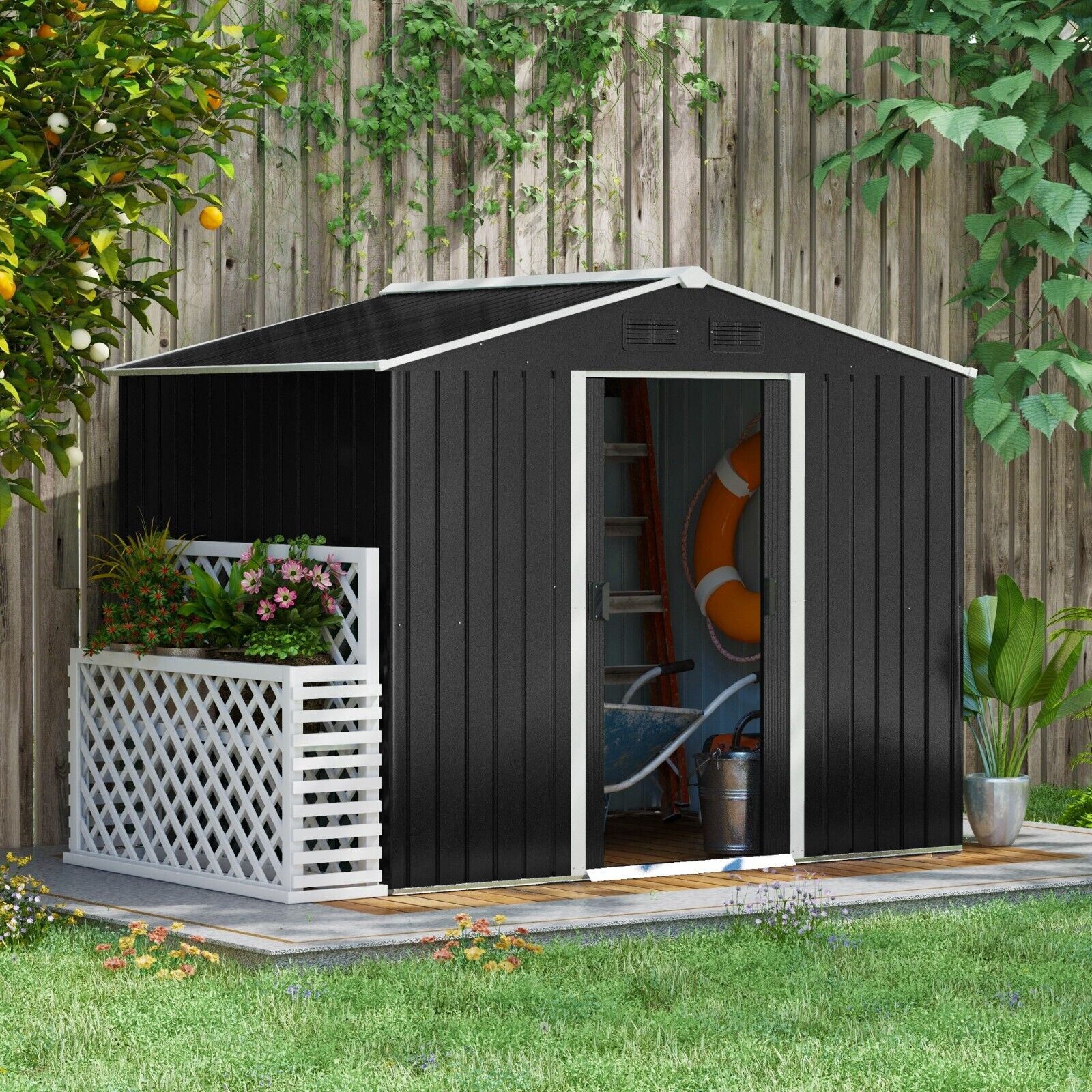 Garden Storage Shed Double Sliding Doors Outdoor Tool Shed Weatherproof Storage - Home and Garden Furniture Shop - #rustic - furniture#