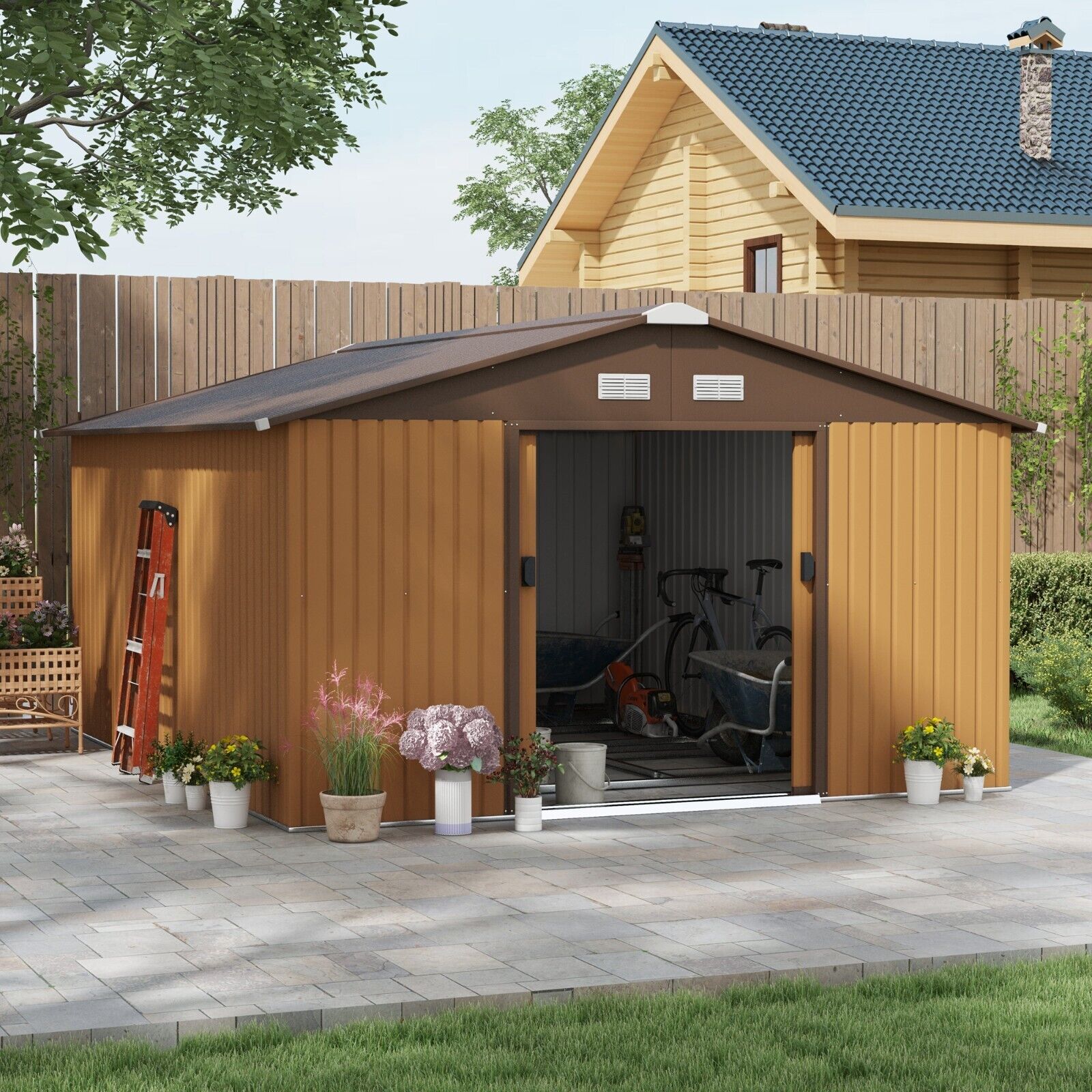 Garden Storage Shed Metal Roof Yard Store Outdoor Tool Box Building Container - Home and Garden Furniture Shop - #rustic - furniture#
