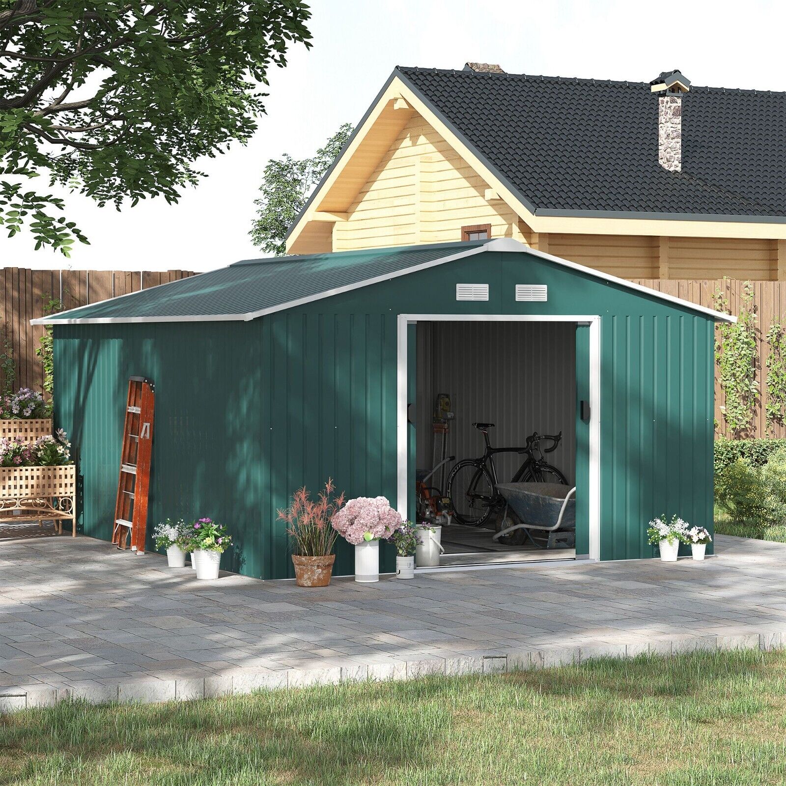 Garden Storage Shed Metal Roof Yard Store Outdoor Tool Storage Box Container - Home and Garden Furniture Shop - #rustic - furniture#
