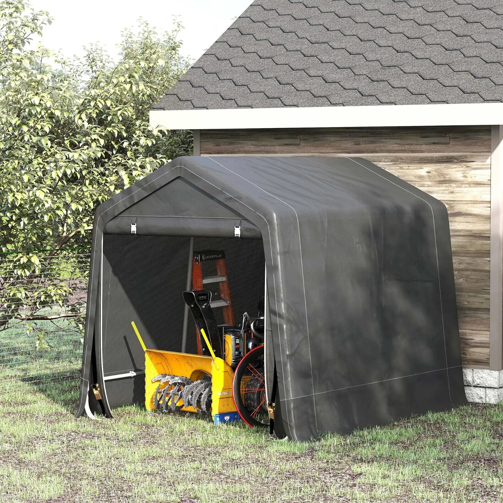 Garden Storage Tent 9 X 7.5ft Heavy Duty Bike Shed w/ Metal Frame & Zipper Doors - Home and Garden Furniture Shop - #rustic - furniture#