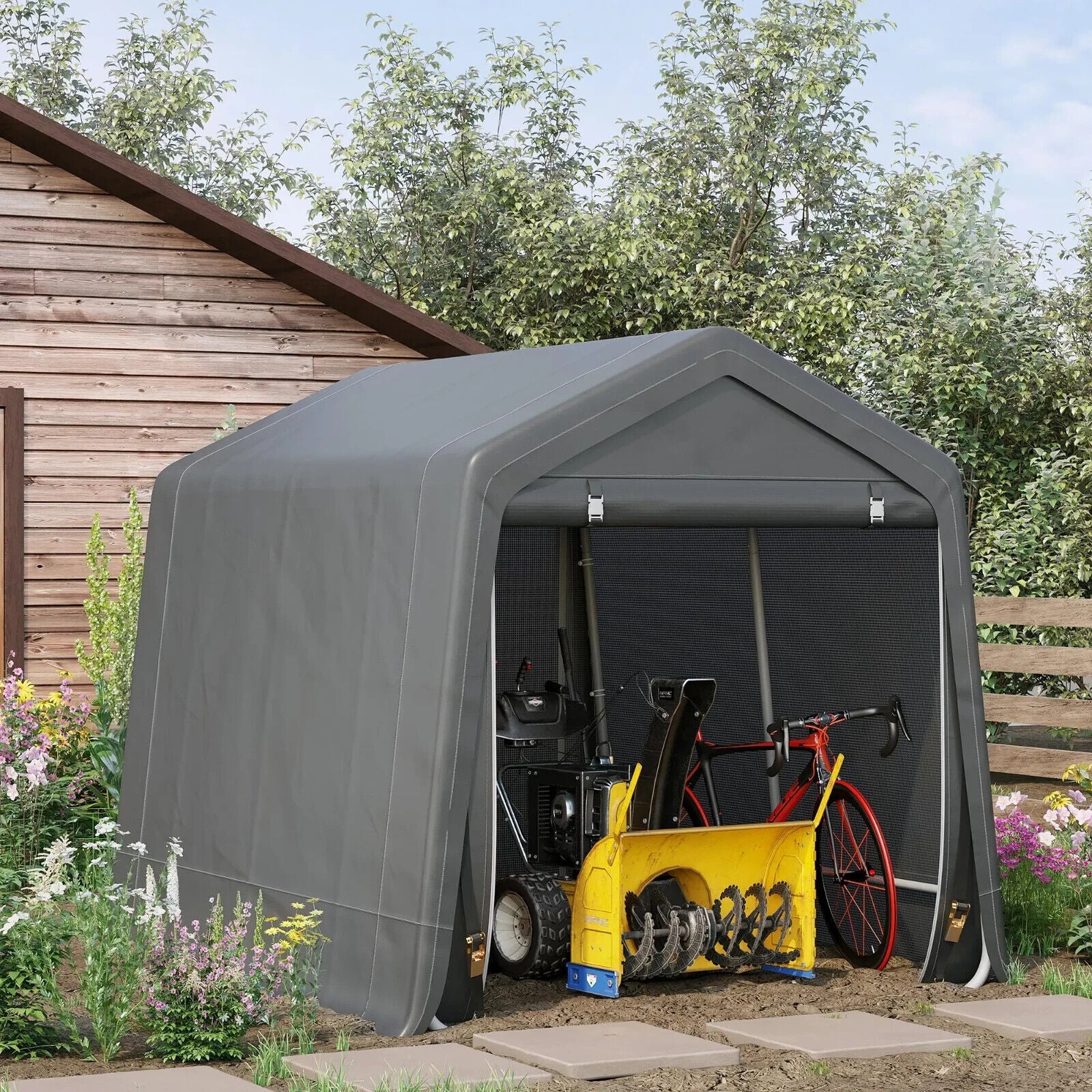 Garden Storage Tent 9 X 7.5ft Heavy Duty Bike Shed w/ Metal Frame & Zipper Doors - Home and Garden Furniture Shop - #rustic - furniture#