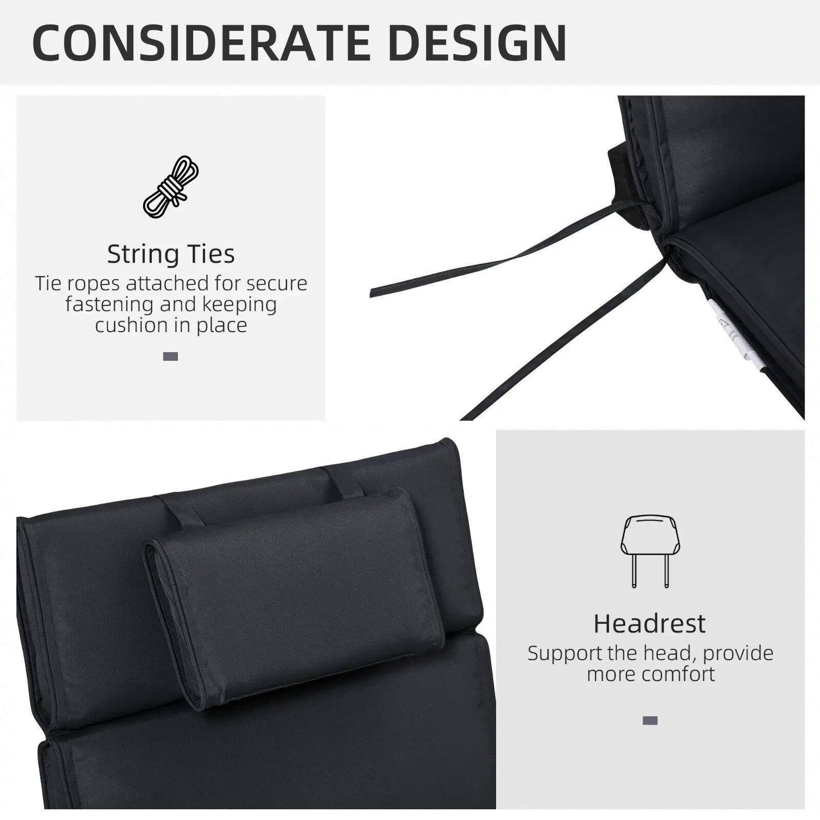 Garden Sun Lounger Cushion Replacement Reclining Chair Pad With Pillow Black - Home and Garden Furniture Shop - rustic - furniture