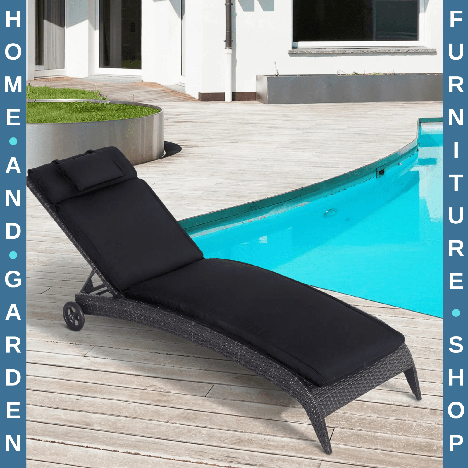 Garden Sun Lounger Cushion Replacement Reclining Chair Pad With Pillow Black - Home and Garden Furniture Shop - rustic - furniture