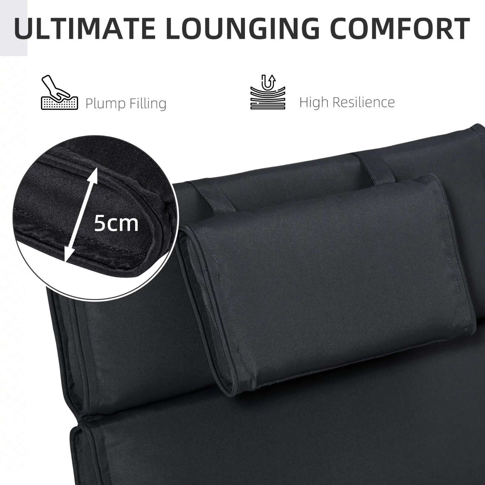 Garden Sun Lounger Cushion Replacement Reclining Chair Pad With Pillow Black - Home and Garden Furniture Shop - rustic - furniture