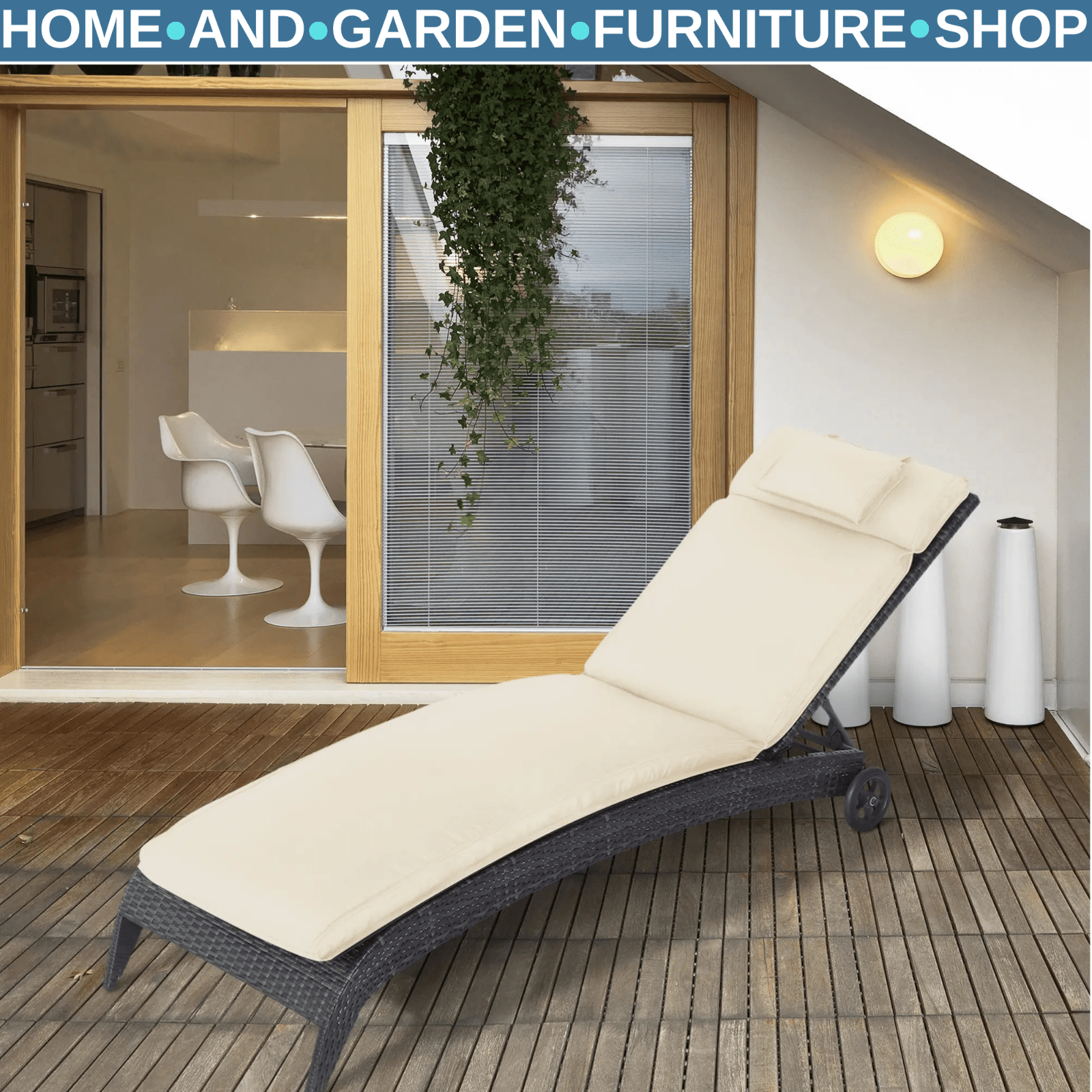Garden Sun Lounger Cushion Replacement Thick Reclining Chair Pad Cream White - Home and Garden Furniture Shop - rustic - furniture