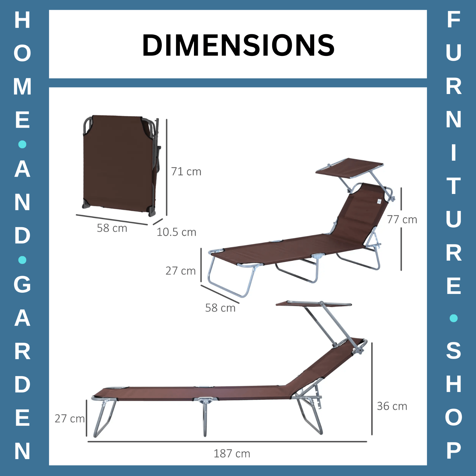 Garden Sun Lounger Outdoor Recliner Seat Folding Chair Brown Day Bed Sun Shade - Home and Garden Furniture Shop - rustic - furniture