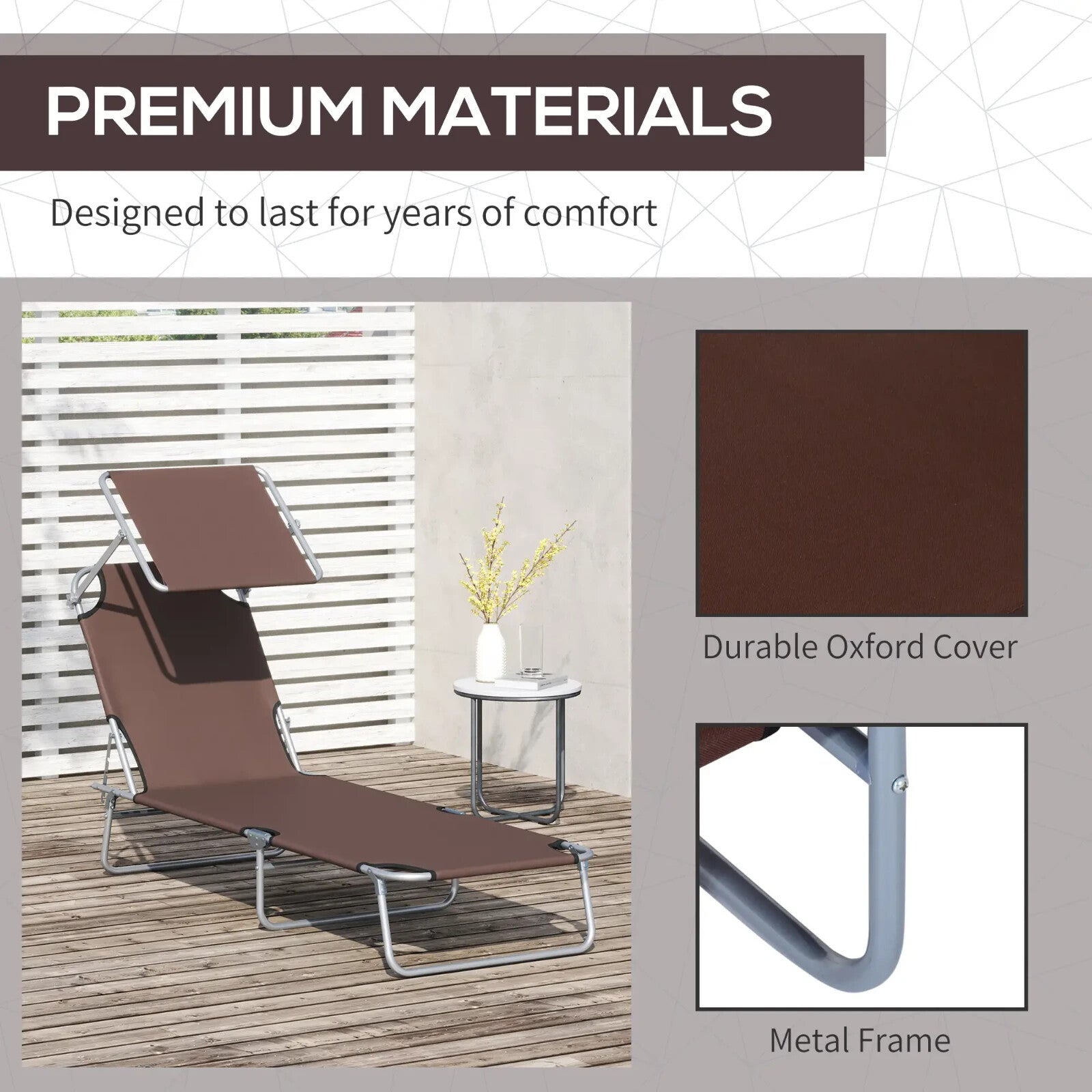 Garden Sun Lounger Outdoor Recliner Seat Folding Chair Brown Day Bed Sun Shade - Home and Garden Furniture Shop - rustic - furniture