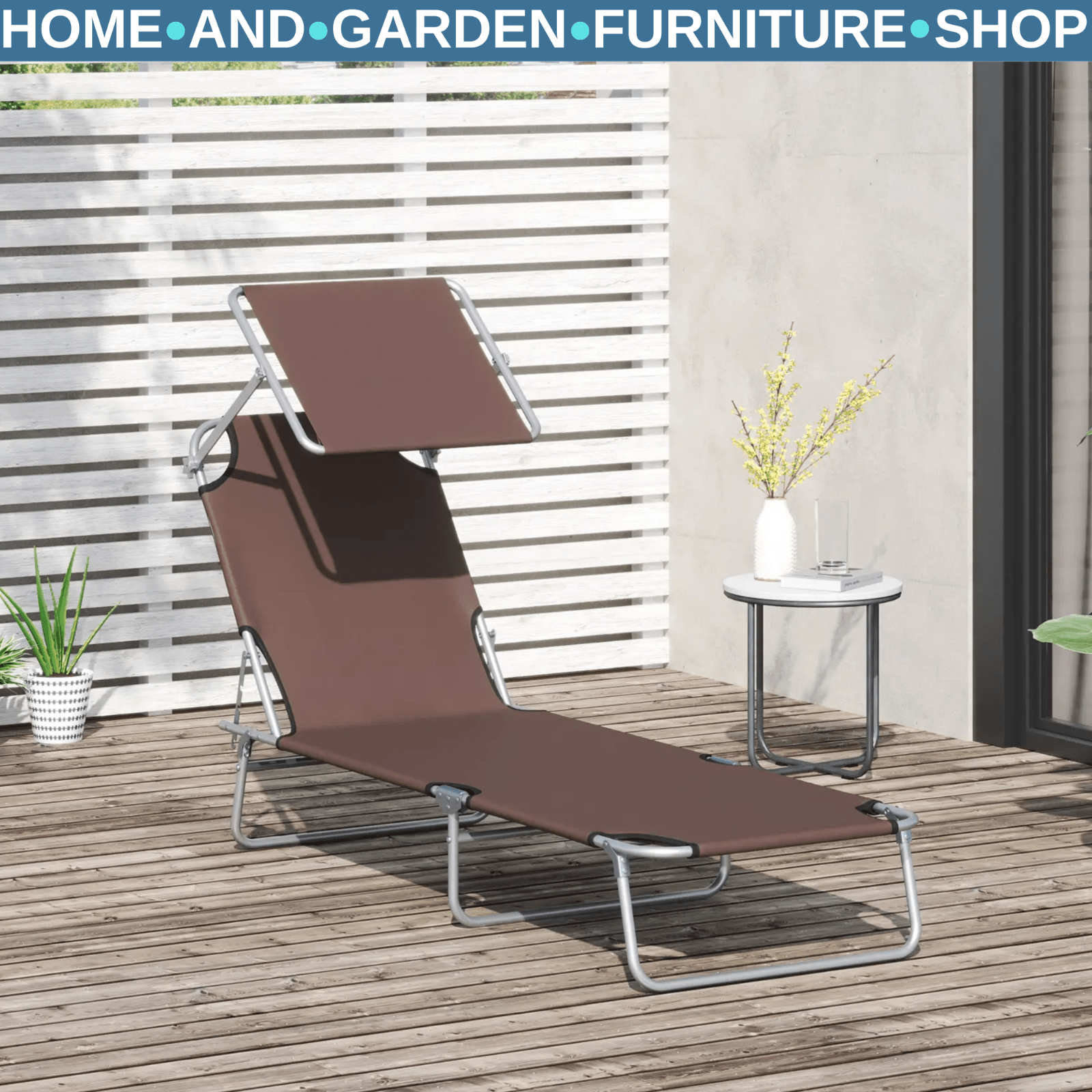 Garden Sun Lounger Outdoor Recliner Seat Folding Chair Brown Day Bed Sun Shade - Home and Garden Furniture Shop - rustic - furniture
