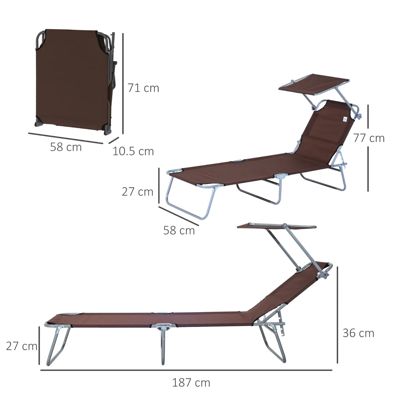 Garden Sun Lounger Outdoor Recliner Seat Folding Chair Brown Day Bed Sun Shade - Home and Garden Furniture Shop - rustic - furniture