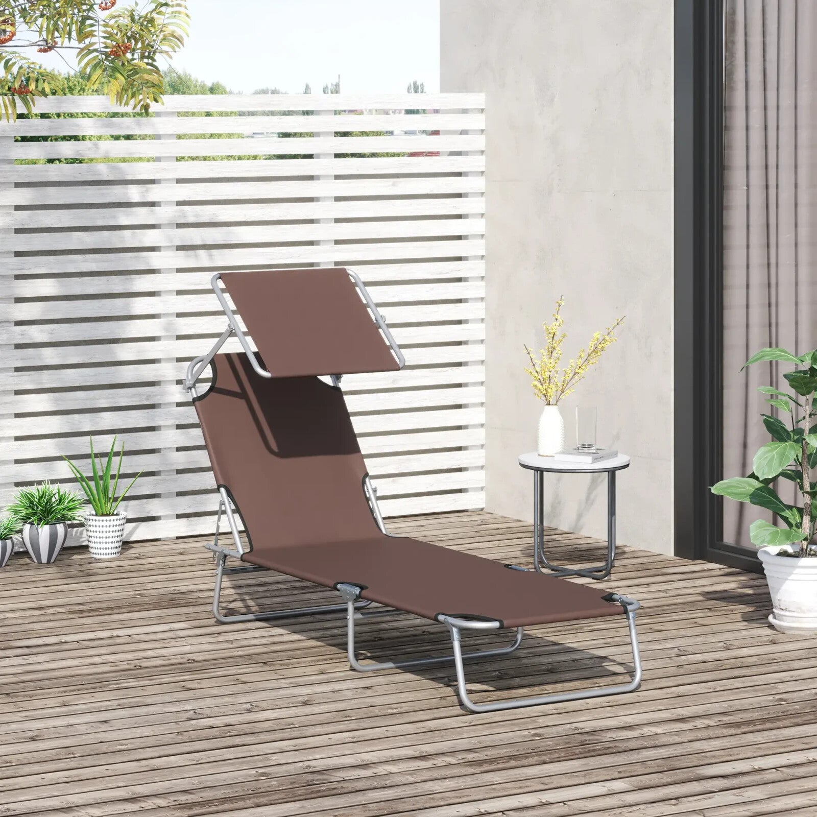 Garden Sun Lounger Outdoor Recliner Seat Folding Chair Brown Day Bed Sun Shade - Home and Garden Furniture Shop - rustic - furniture