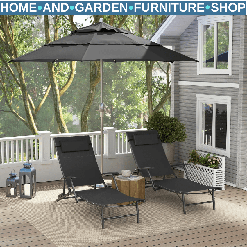 Garden Sun Loungers Set of 2 Folding Chaise Lounge Chairs Grey Patio Furniture - Home and Garden Furniture Shop - #rustic - furniture#