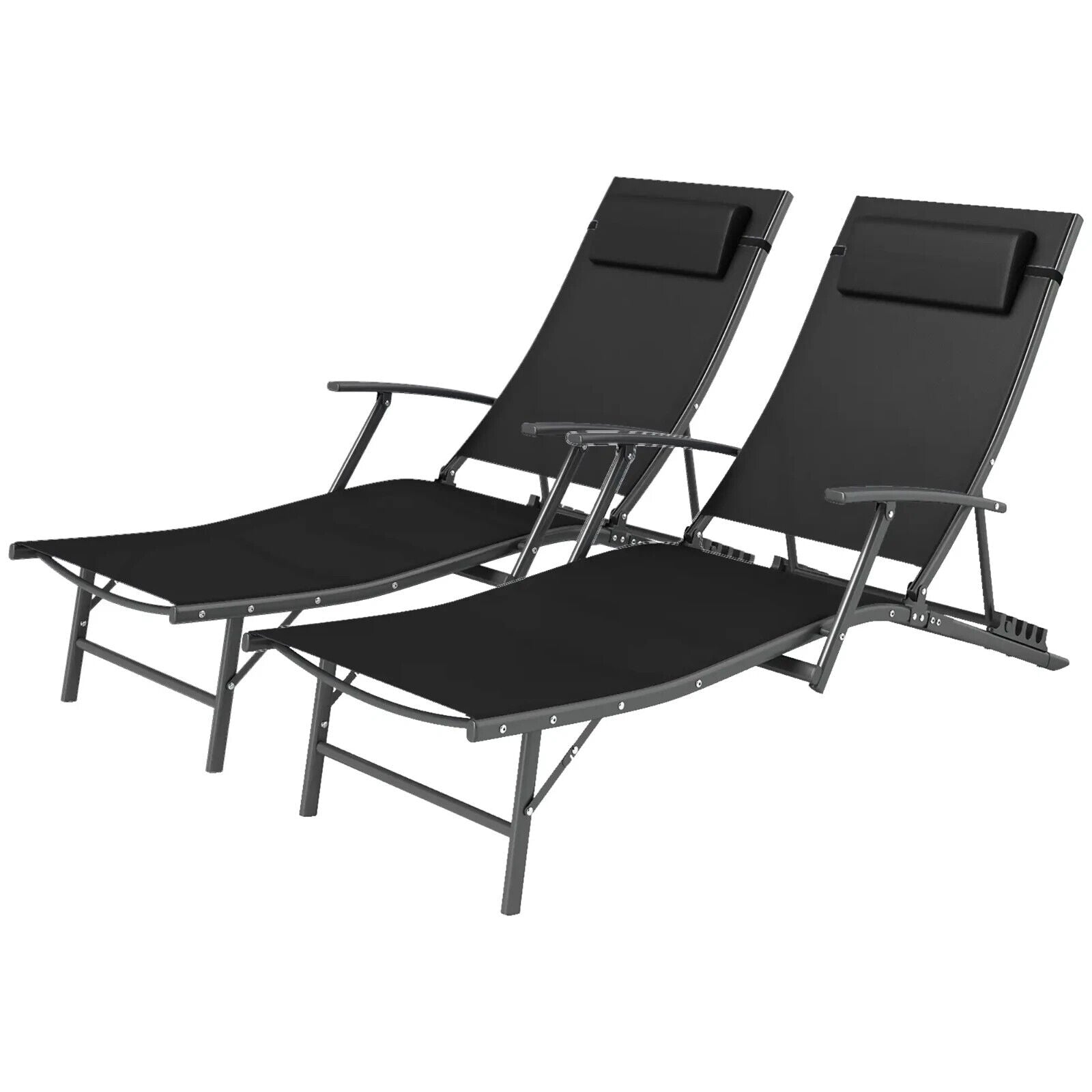 Garden Sun Loungers Set of 2 Folding Chaise Lounge Chairs Grey Patio Furniture - Home and Garden Furniture Shop - #rustic - furniture#