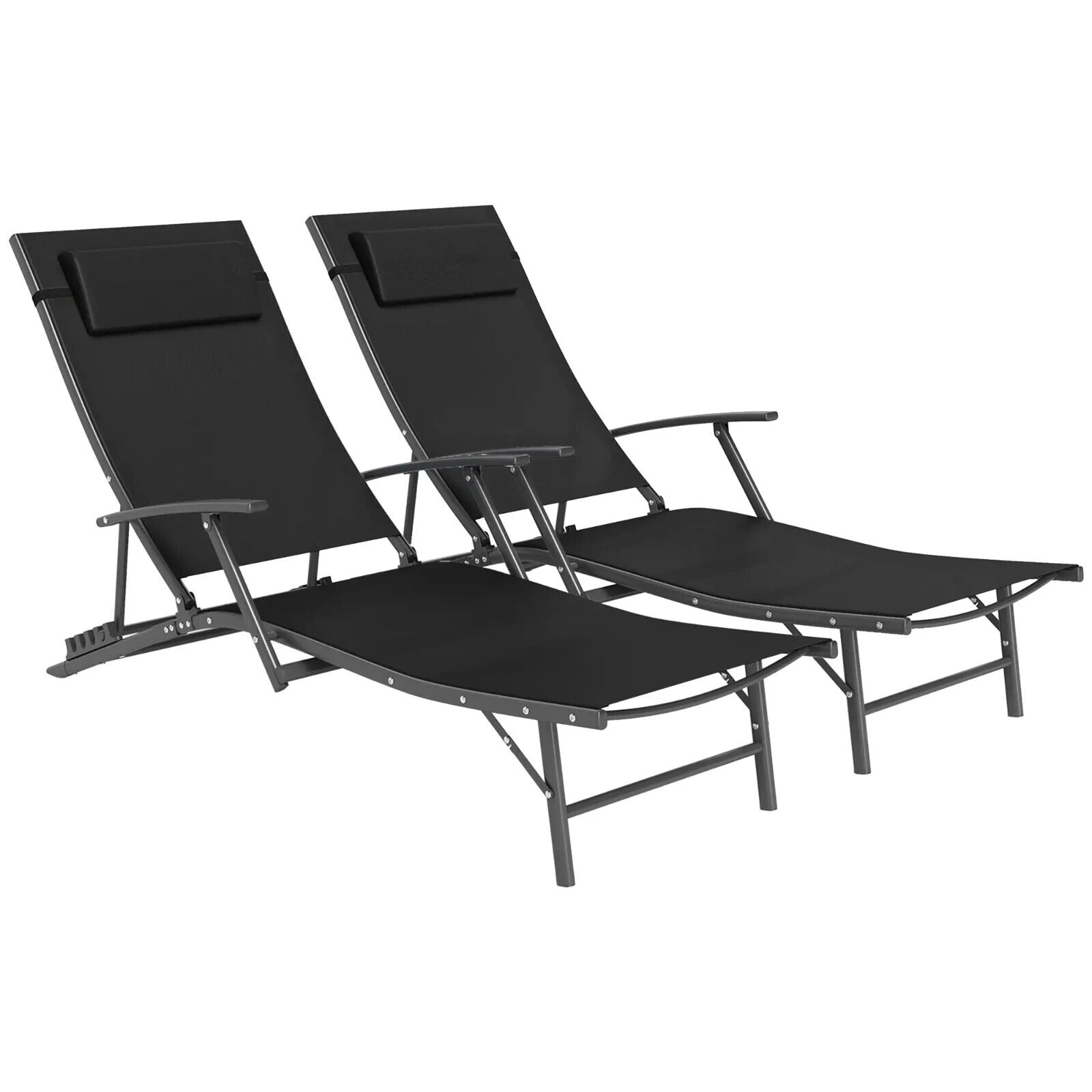 Garden Sun Loungers Set of 2 Folding Chaise Lounge Chairs Grey Patio Furniture - Home and Garden Furniture Shop - #rustic - furniture#