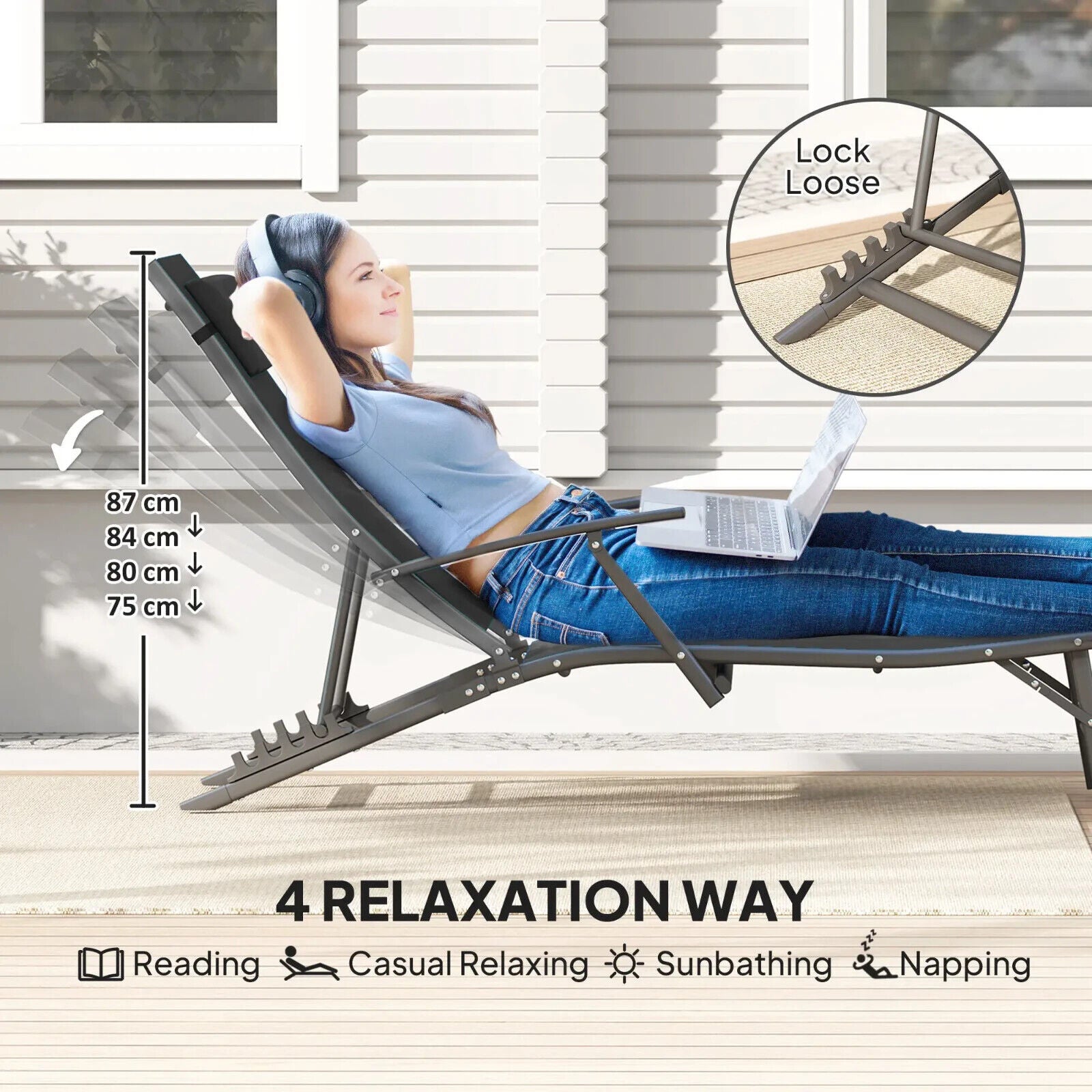 Garden Sun Loungers Set of 2 Folding Chaise Lounge Chairs Grey Patio Furniture - Home and Garden Furniture Shop - #rustic - furniture#