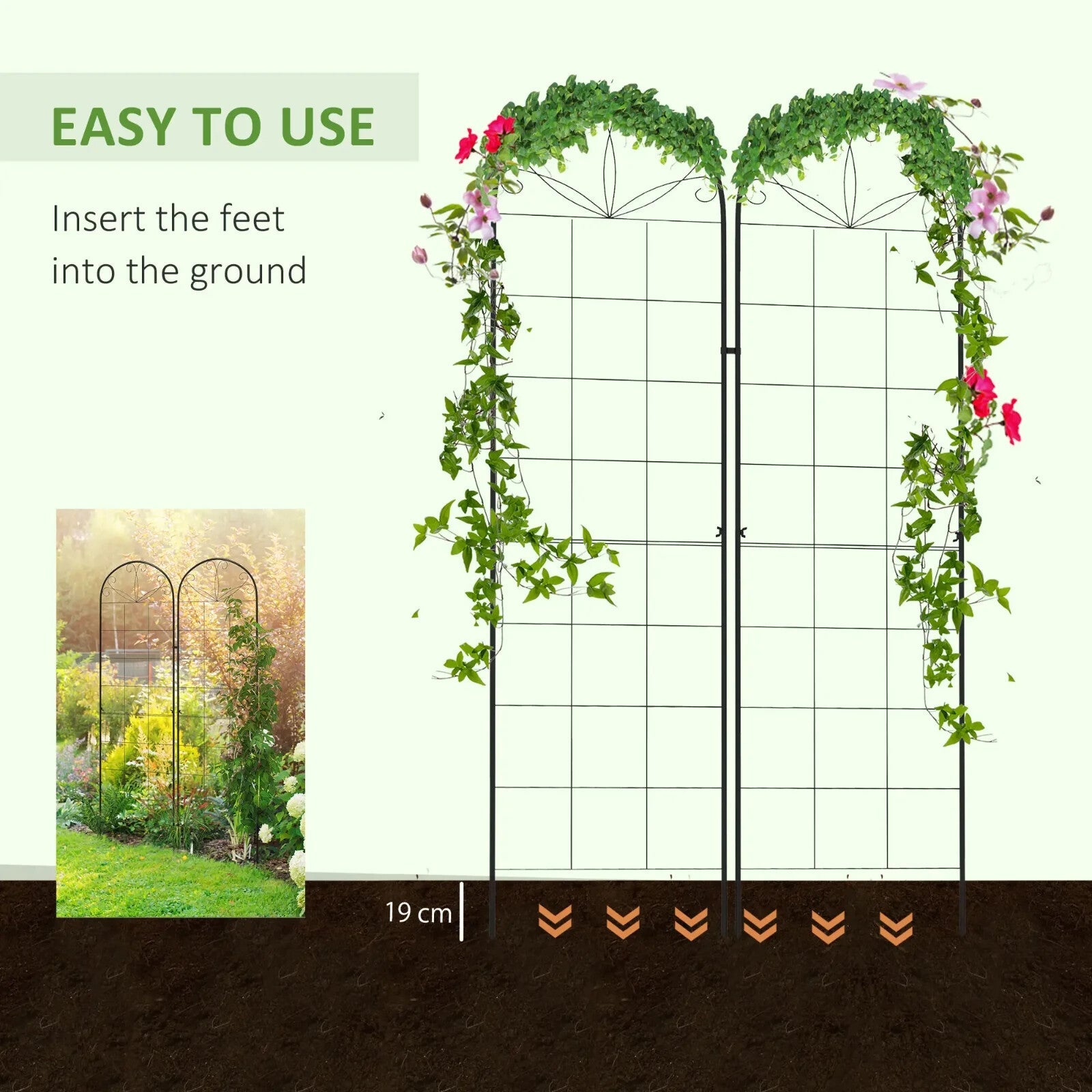 Garden Trellis Set of 2 Plants Support Arched Steel Frames Grid Design Black - Home and Garden Furniture Shop - rustic - furniture