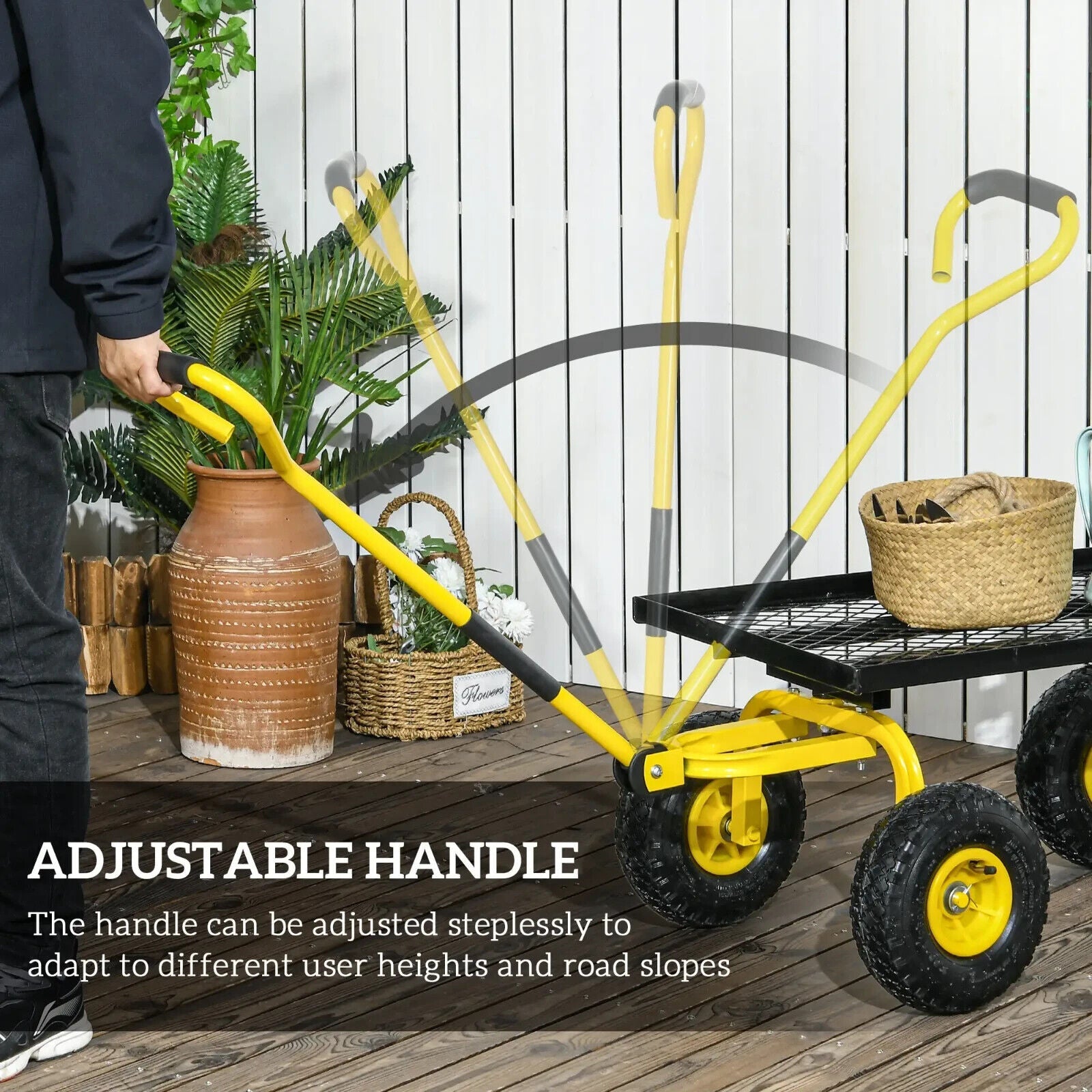 Garden Trolley Cart w/ Pneumatic Wheels & Rotating Handle Heavy - Duty Yard Wagon - Home and Garden Furniture Shop - #rustic - furniture#