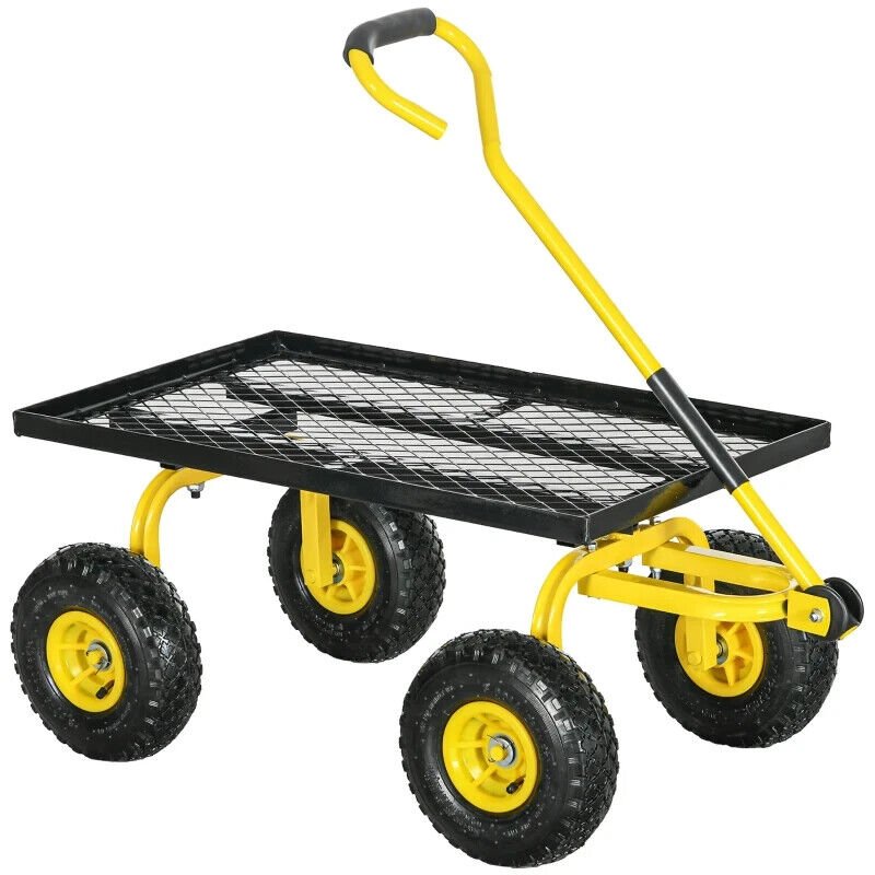 Garden Trolley Cart w/ Pneumatic Wheels & Rotating Handle Heavy - Duty Yard Wagon - Home and Garden Furniture Shop - #rustic - furniture#