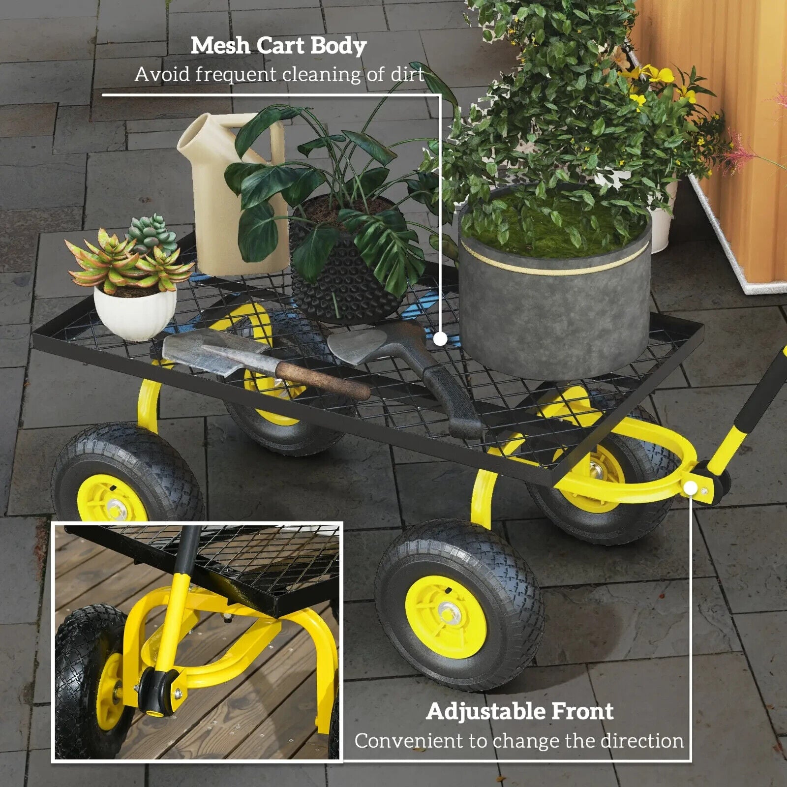 Garden Trolley Cart w/ Pneumatic Wheels & Rotating Handle Heavy - Duty Yard Wagon - Home and Garden Furniture Shop - #rustic - furniture#