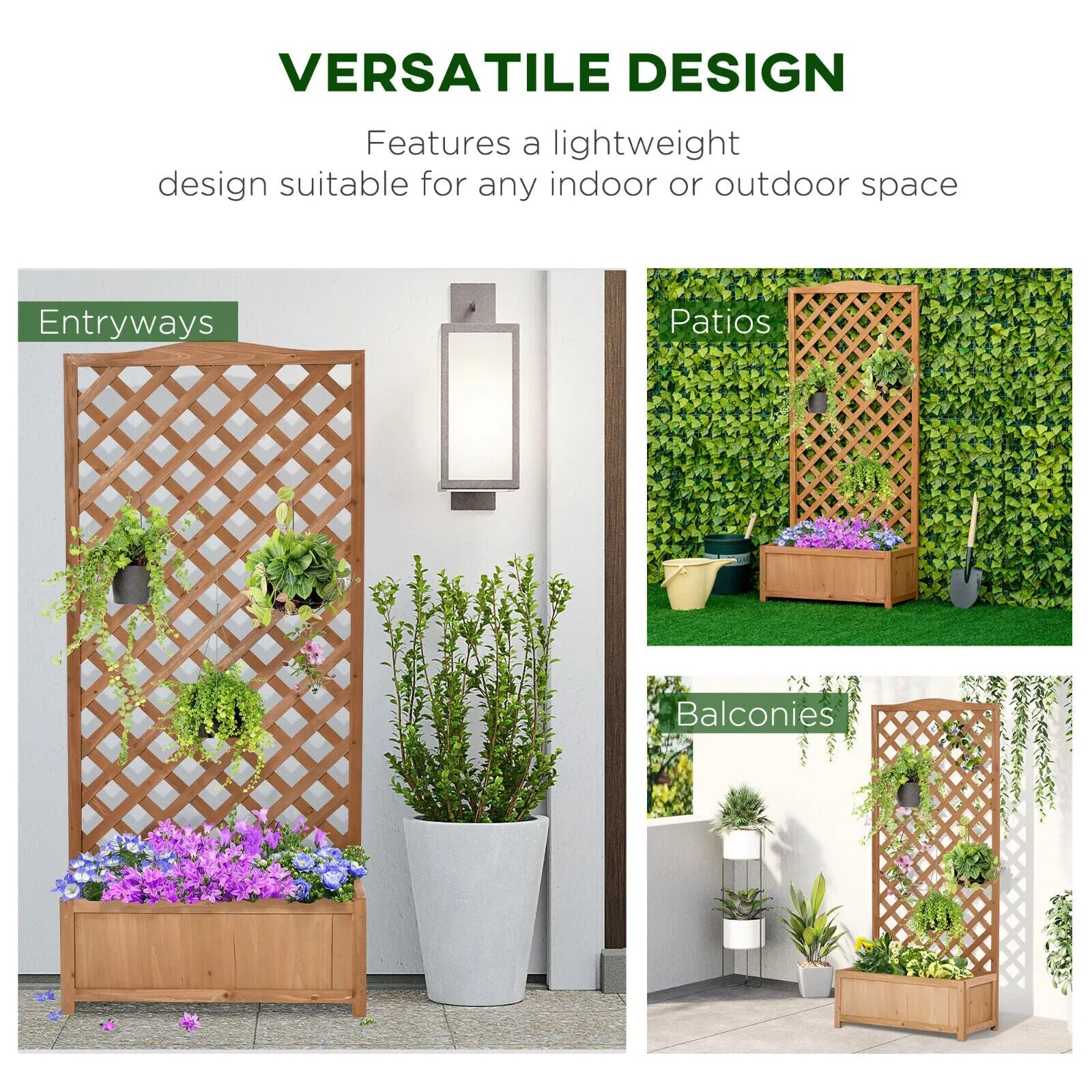 Garden Wood Planter Box w/ Trellis Lattice Raised Flower Bed 76x36x170cm Outdoor - Home and Garden Furniture Shop - #rustic - furniture#