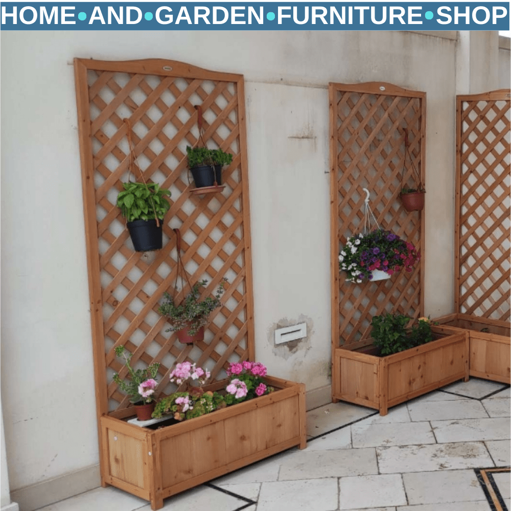 Garden Wood Planter Box w/ Trellis Lattice Raised Flower Bed 76x36x170cm Outdoor - Home and Garden Furniture Shop - #rustic - furniture#