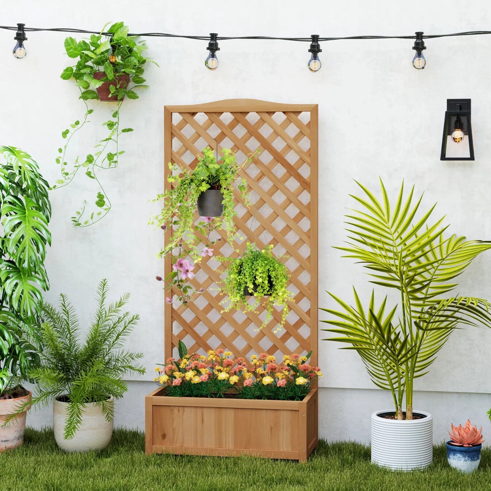 Garden Wood Planter Box w/ Trellis Lattice Raised Flower Bed 76x36x170cm Outdoor - Home and Garden Furniture Shop - #rustic - furniture#