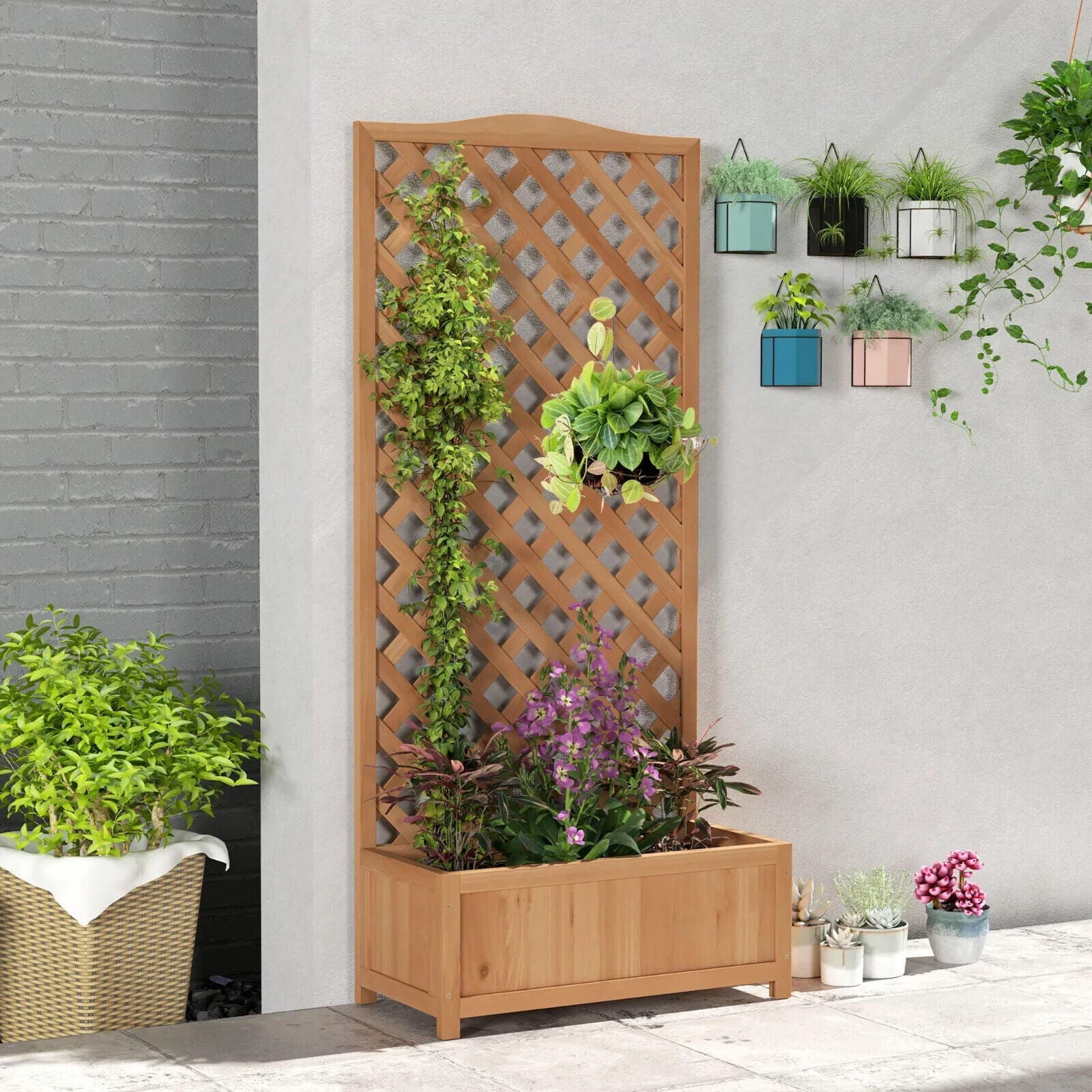 Garden Wood Planter Box w/ Trellis Lattice Raised Flower Bed 76x36x170cm Outdoor - Home and Garden Furniture Shop - #rustic - furniture#