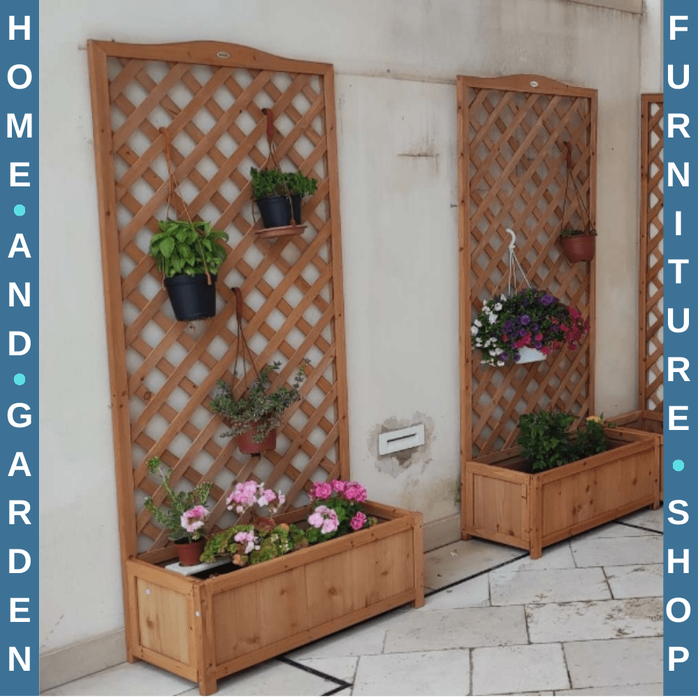 Garden Wood Planter Box w/ Trellis Lattice Raised Flower Bed 76x36x170cm Outdoor - Home and Garden Furniture Shop - #rustic - furniture#