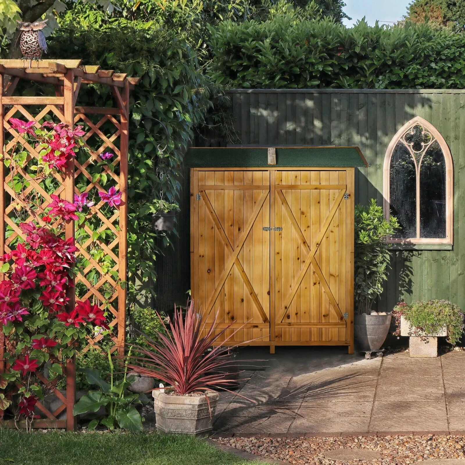 Garden Wood Storage Shed with Flexible Table Hooks Ground Nails Lockable Outdoor - Home and Garden Furniture Shop - #rustic - furniture#