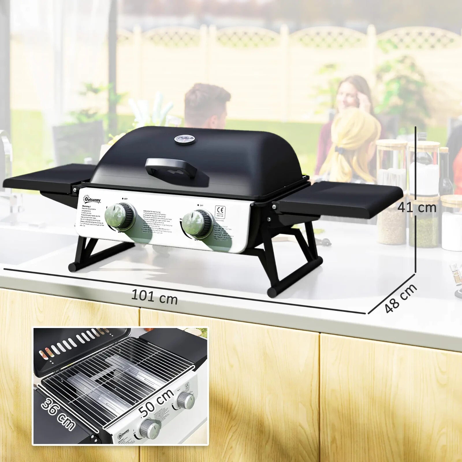 Gas Barbecue Grill 2 Burner Powder Coated with Built - In Thermometer & Lid Black - Home and Garden Furniture Shop - rustic - furniture