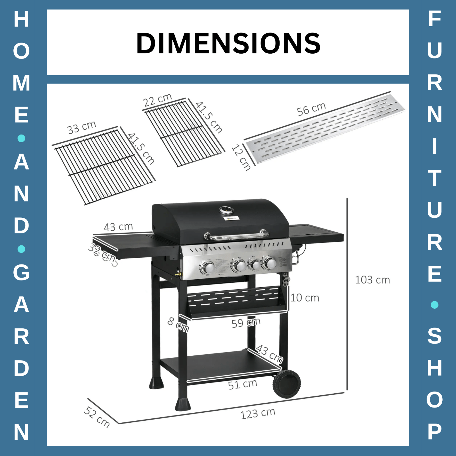 Gas Barbecue Grill Propane with 4 - Burner, Bottle Opener & Thermometer Black - Home and Garden Furniture Shop - rustic - furniture