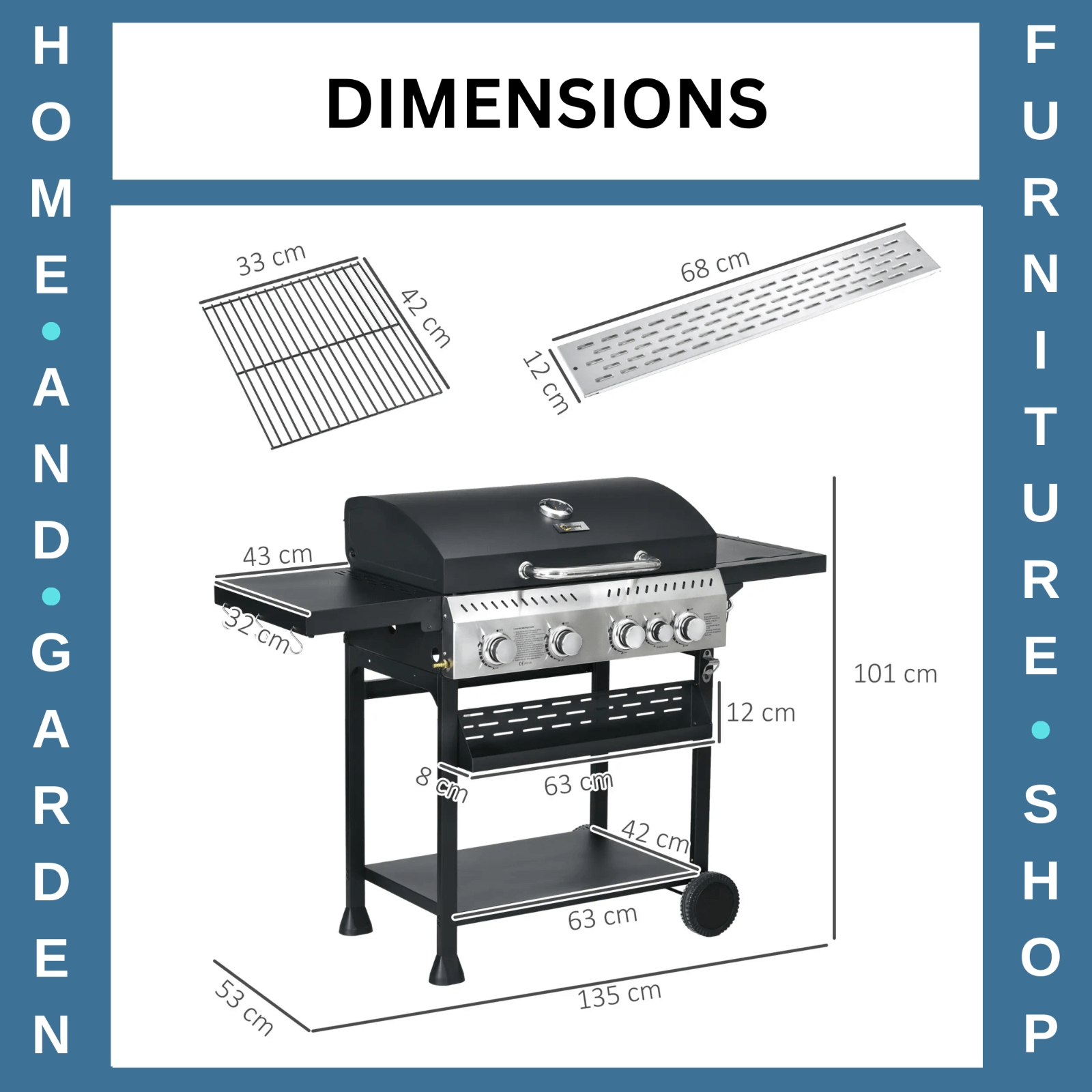 Gas Barbecue Grill Propane with 5 - Burner BBQ Bottle Opener & Thermometer Black - Home and Garden Furniture Shop - rustic - furniture