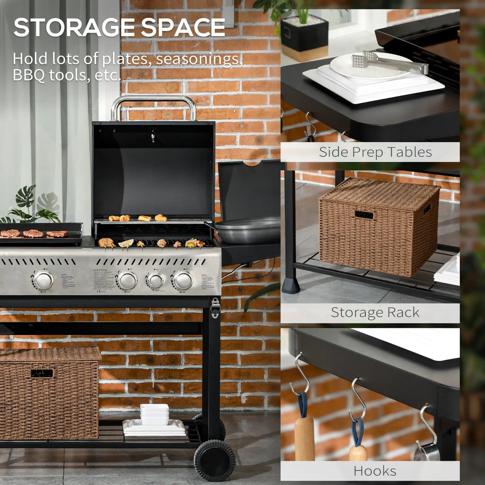 Gas Barbecue Grill Propane with Thermometer Gauge, Lower Shelf & 2 - Wheels Black - Home and Garden Furniture Shop - rustic - furniture