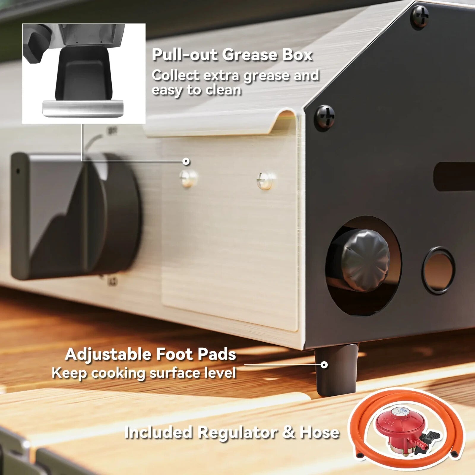 Gas BBQ Grill with Non - Stick Griddle Plate & Adjustable Foot Pads Silver Tone - Home and Garden Furniture Shop - rustic - furniture