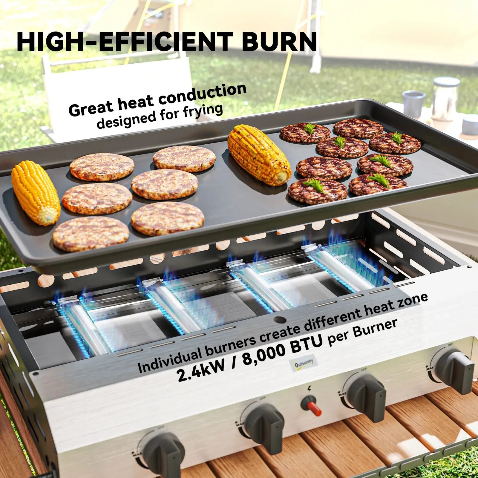 Gas BBQ Grill with Non - Stick Griddle Plate & Adjustable Foot Pads Silver Tone - Home and Garden Furniture Shop - rustic - furniture