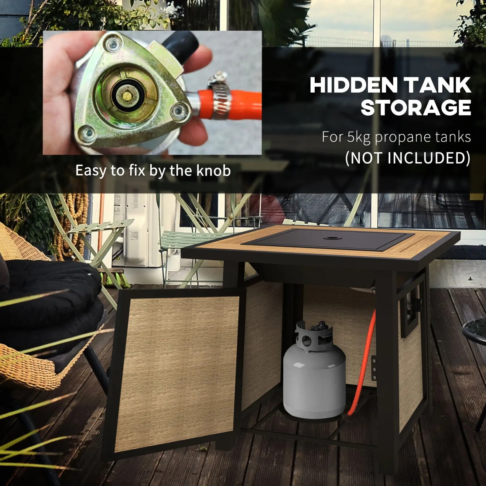 Gas Fire Pit Table 50000 BTU Outdoor Garden Patio Heater with Cover Glass Bead - Home and Garden Furniture Shop - rustic - furniture