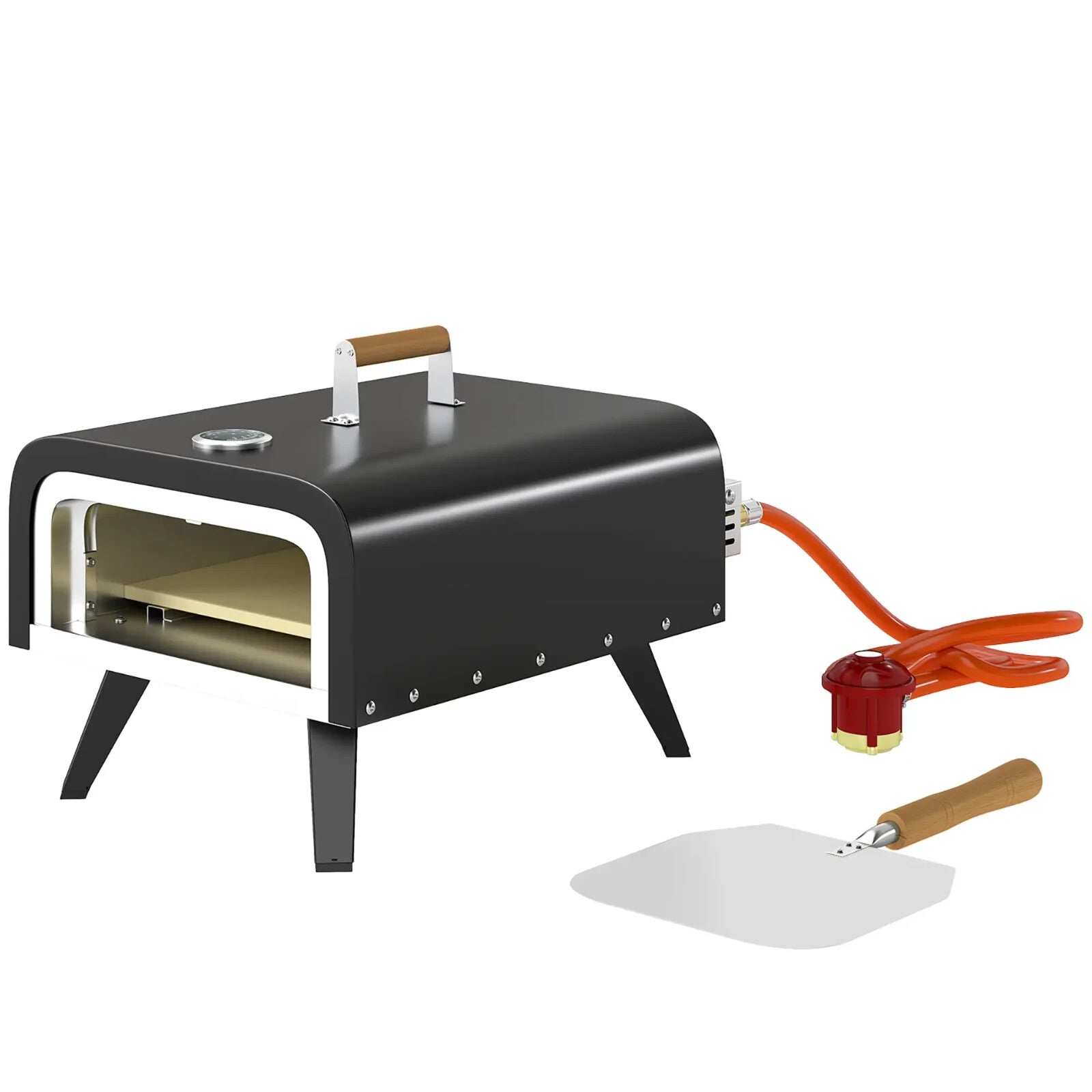Gas Pizza Oven Portable w/ Built - In Thermometer, Foldable Legs & Tabletop Black - Home and Garden Furniture Shop - rustic - furniture
