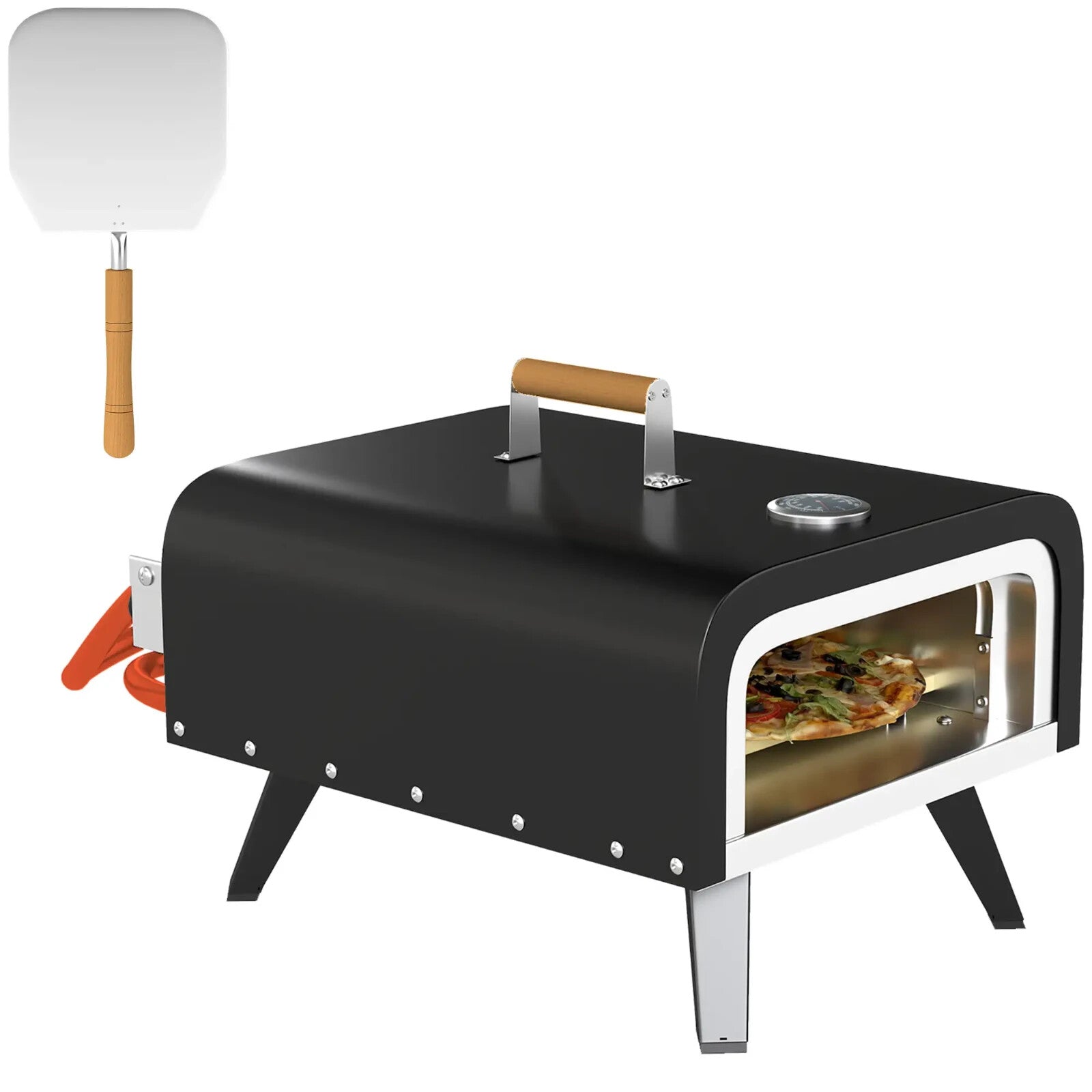 Gas Pizza Oven Portable w/ Built - In Thermometer, Foldable Legs & Tabletop Black - Home and Garden Furniture Shop - rustic - furniture