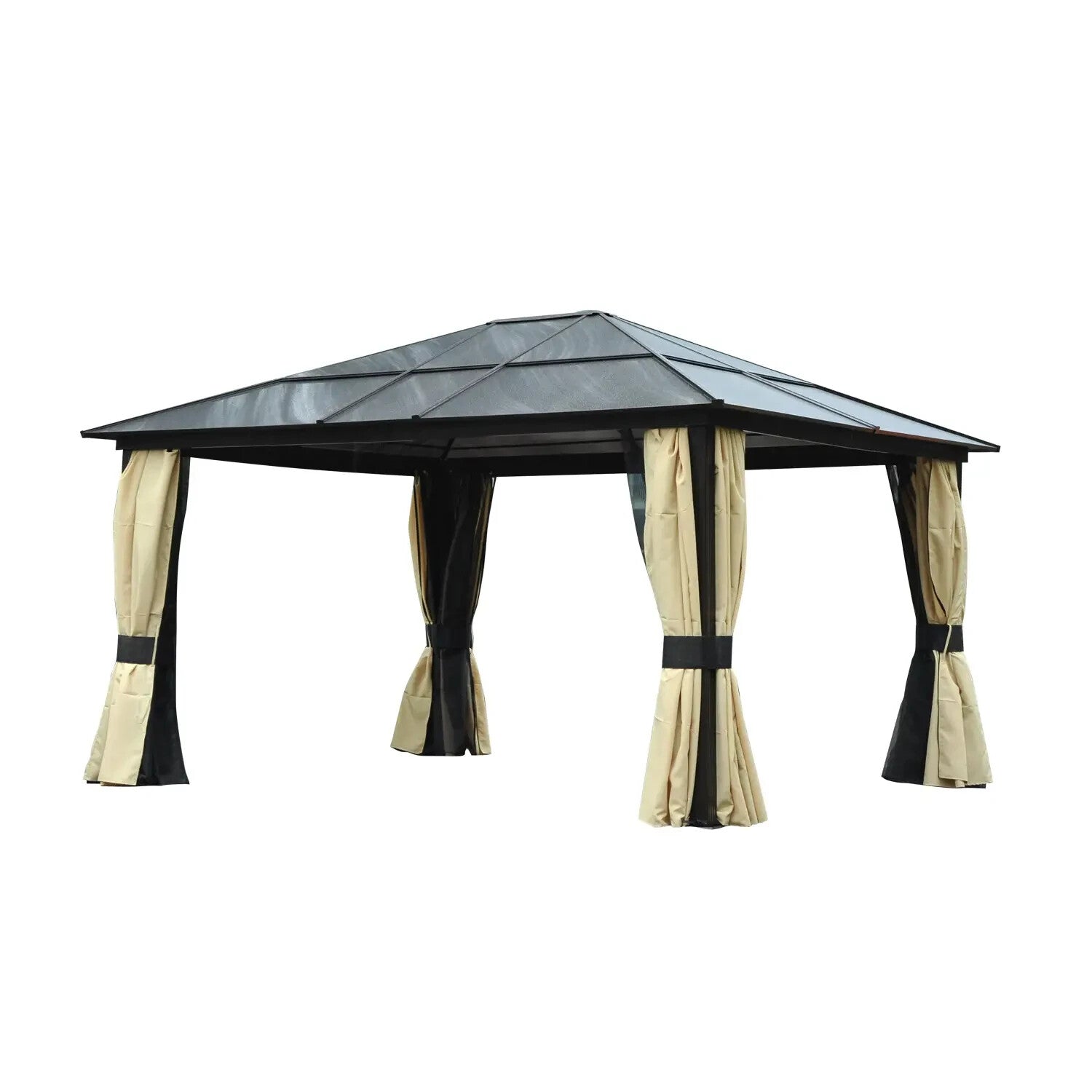 Gazebo Canopy Hardtop W/ Polycarbonate Roof, Mosquito Netting & Curtains Black - Home and Garden Furniture Shop - rustic - furniture