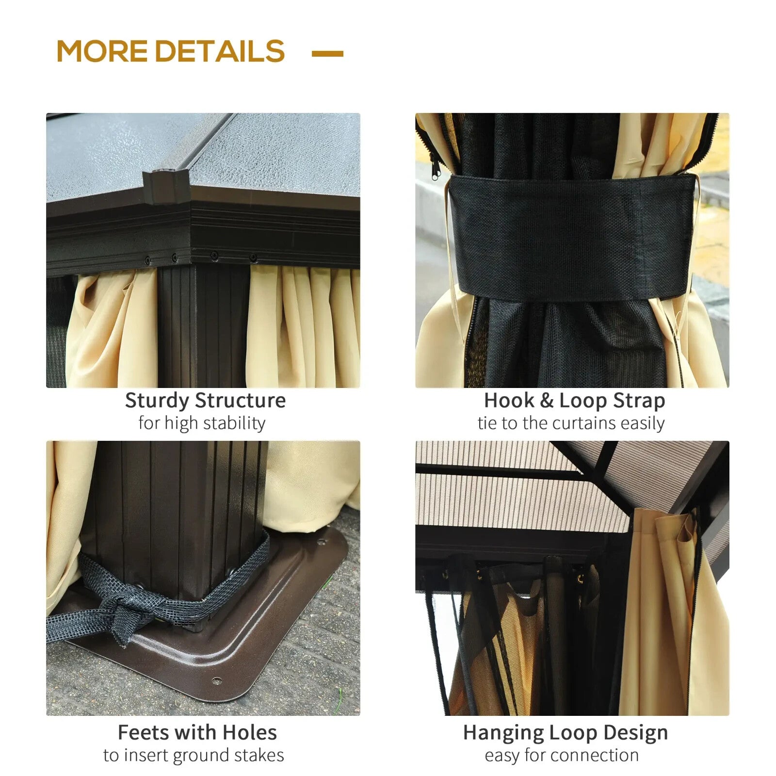 Gazebo Canopy Hardtop W/ Polycarbonate Roof, Mosquito Netting & Curtains Black - Home and Garden Furniture Shop - rustic - furniture