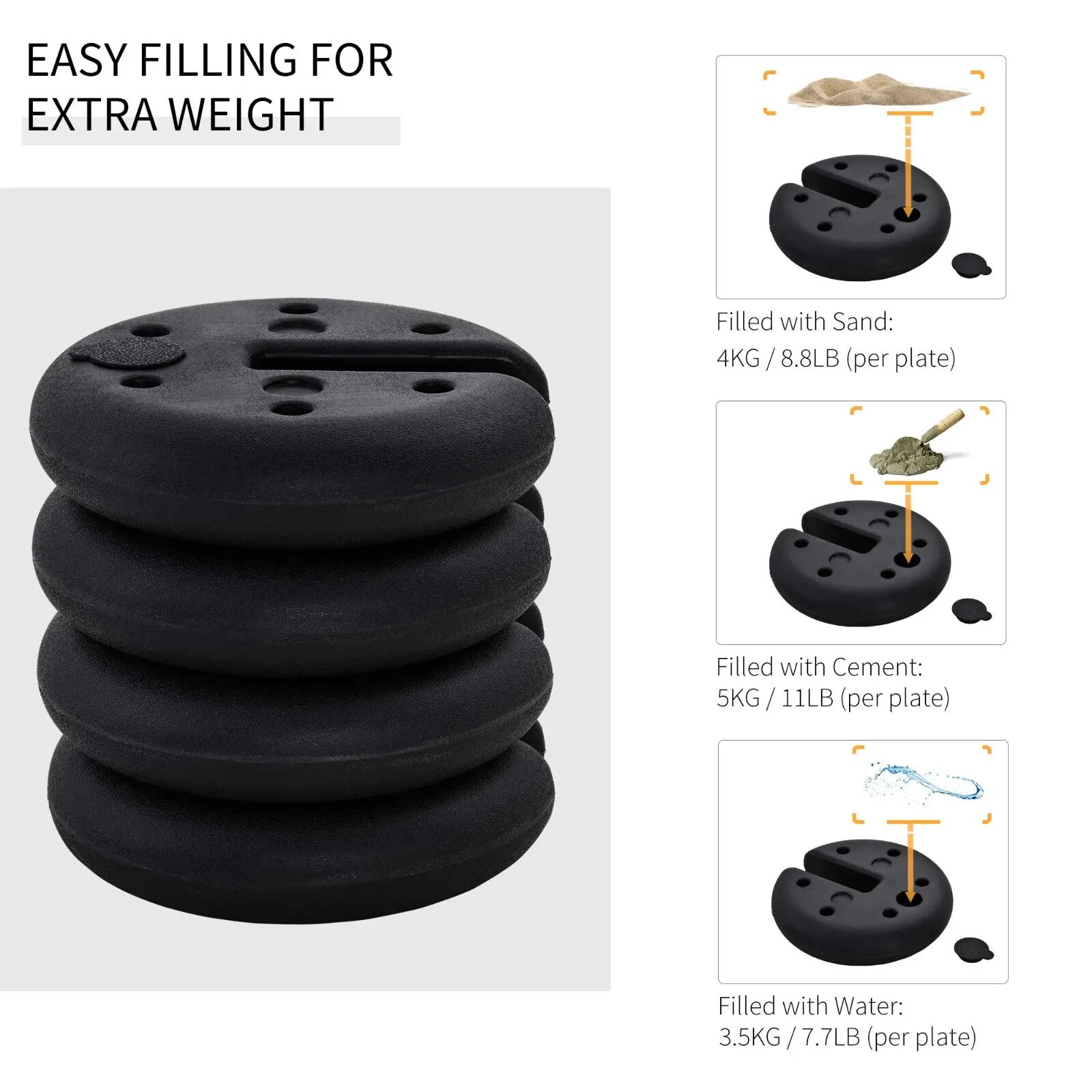 Gazebo Leg Weights Set of 4 Round Heavy Duty Sand Fillable For Canopy Black - Home and Garden Furniture Shop - rustic - furniture