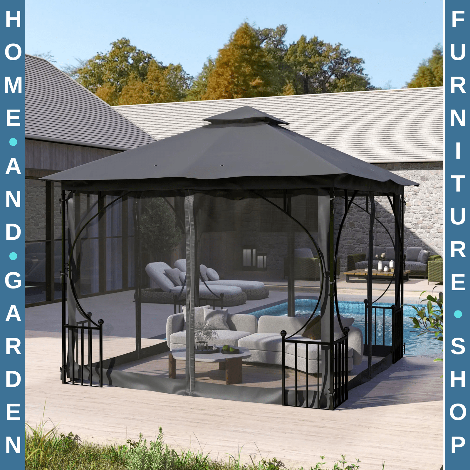 Gazebo Party Tent Canopy Sun Shade for Patio Garden 3 x 3m Hot Tub Enclose Cover - Home and Garden Furniture Shop - rustic - furniture