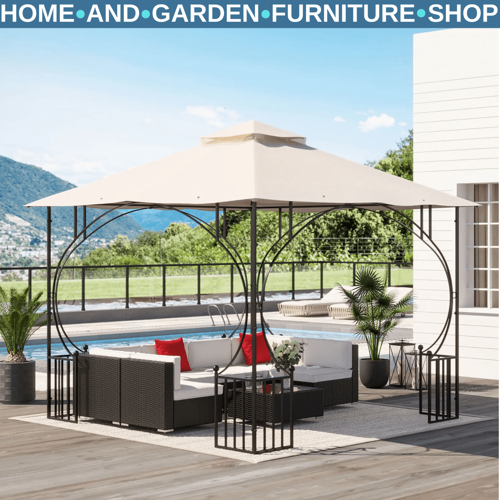 Gazebo Pergola 2 - Tier Replacement Roof Sun Shelter Canopy w/ Eight Holes Beige - Home and Garden Furniture Shop - rustic - furniture