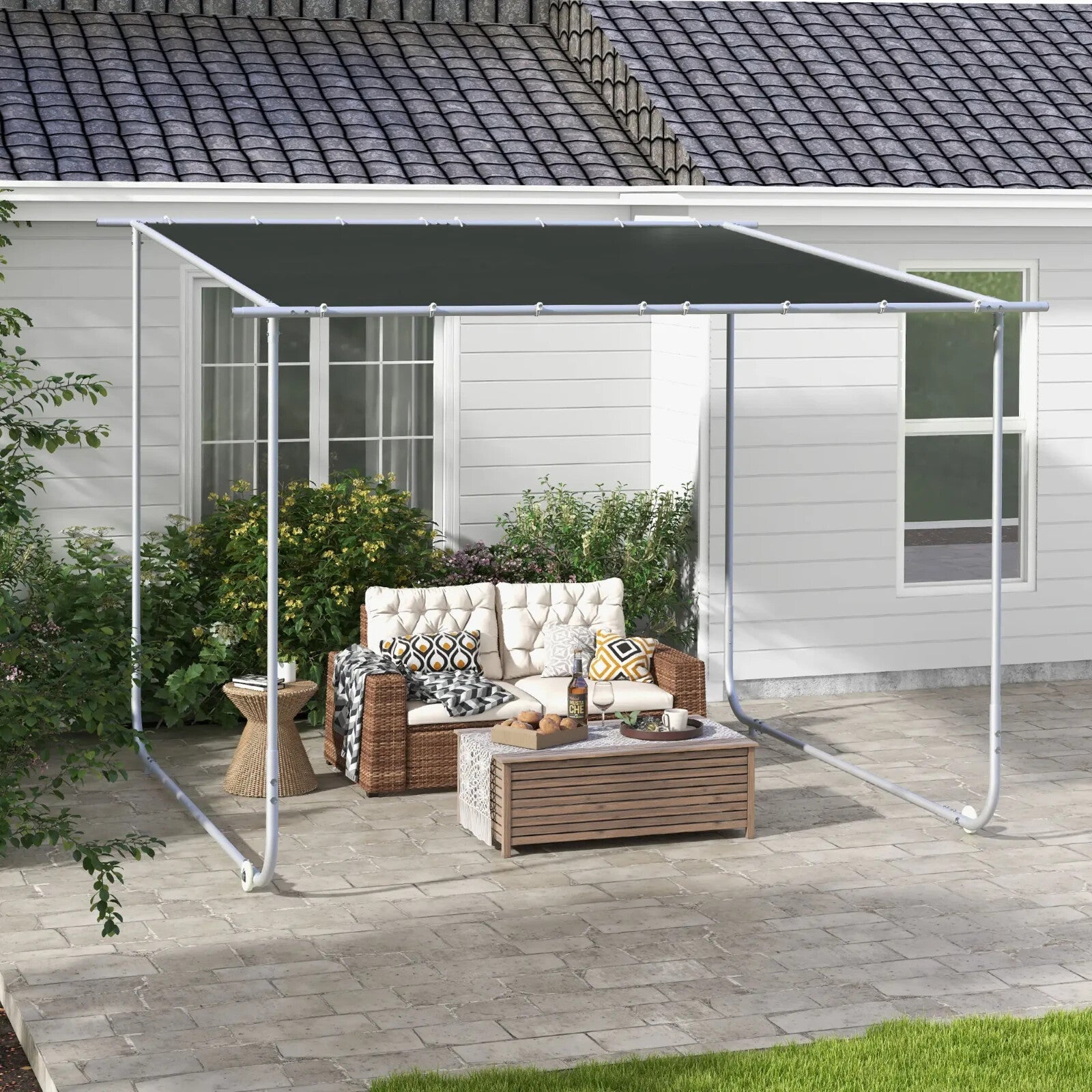 Gazebo Pergola Kit Portable Event Shelter with Wheels & Sandbags Dark Grey - Home and Garden Furniture Shop - rustic - furniture