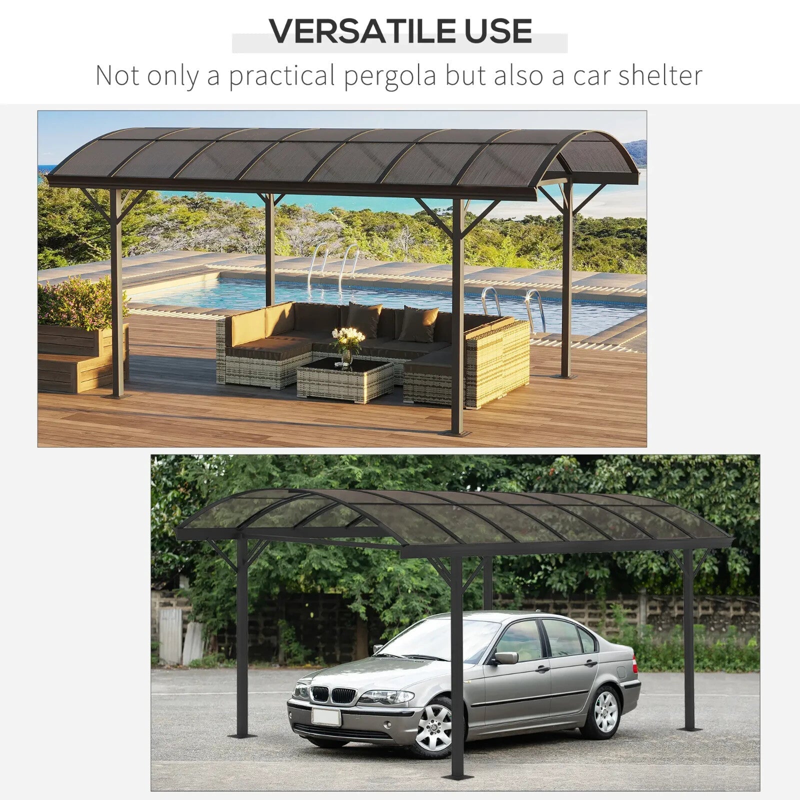 Gazebo Pergola Polycarbonate Roof Sun Shelter Canopy with Expansion Screw Brown - Home and Garden Furniture Shop - rustic - furniture