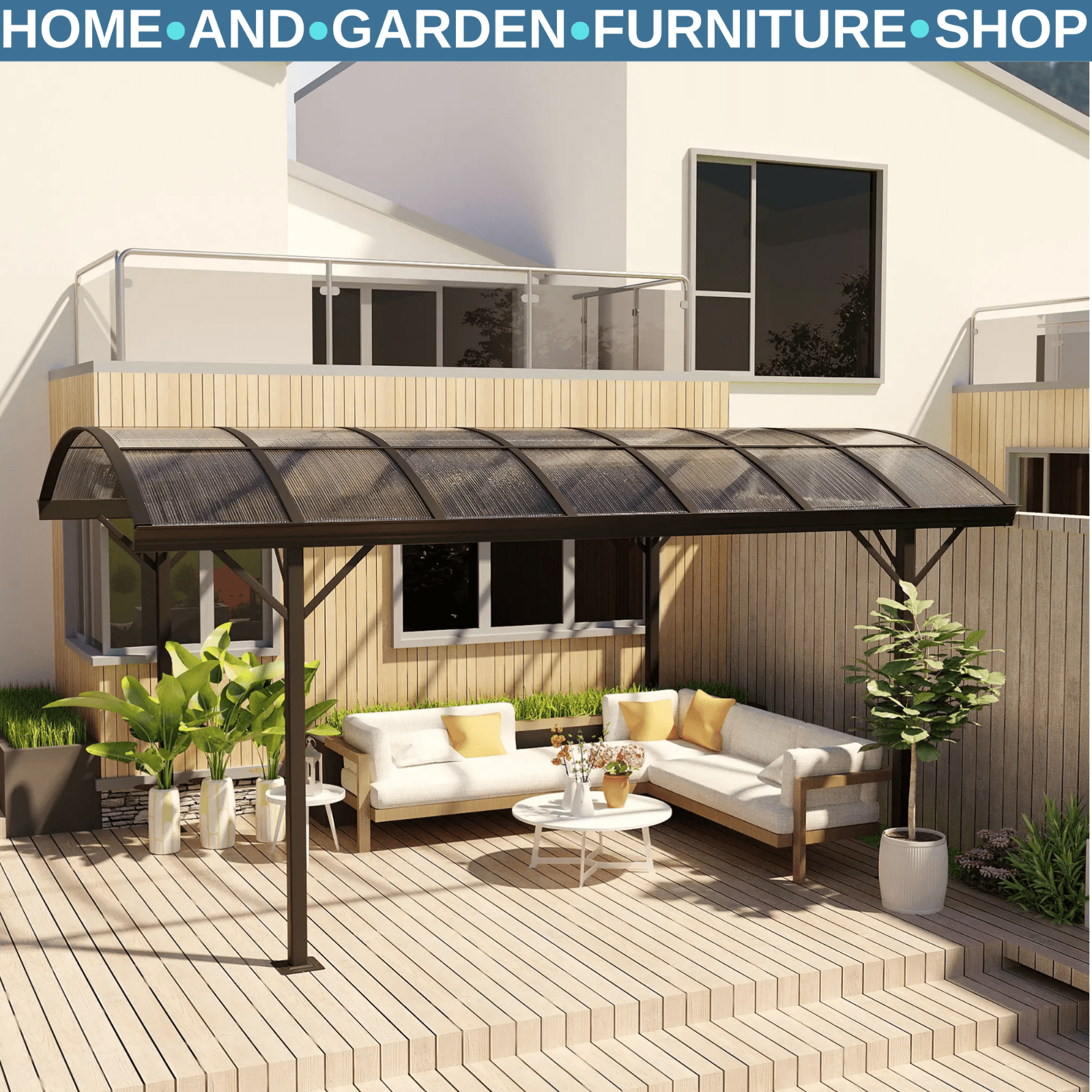 Gazebo Pergola Polycarbonate Roof Sun Shelter Canopy with Expansion Screw Brown - Home and Garden Furniture Shop - rustic - furniture