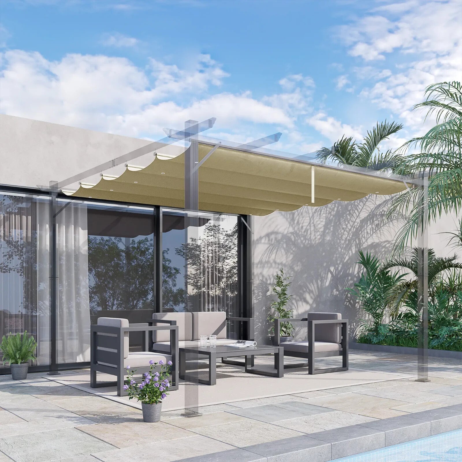 Gazebo Pergola Retractable Roof Sun Shade Canopy Cover with Eight Holes Beige - Home and Garden Furniture Shop - rustic - furniture